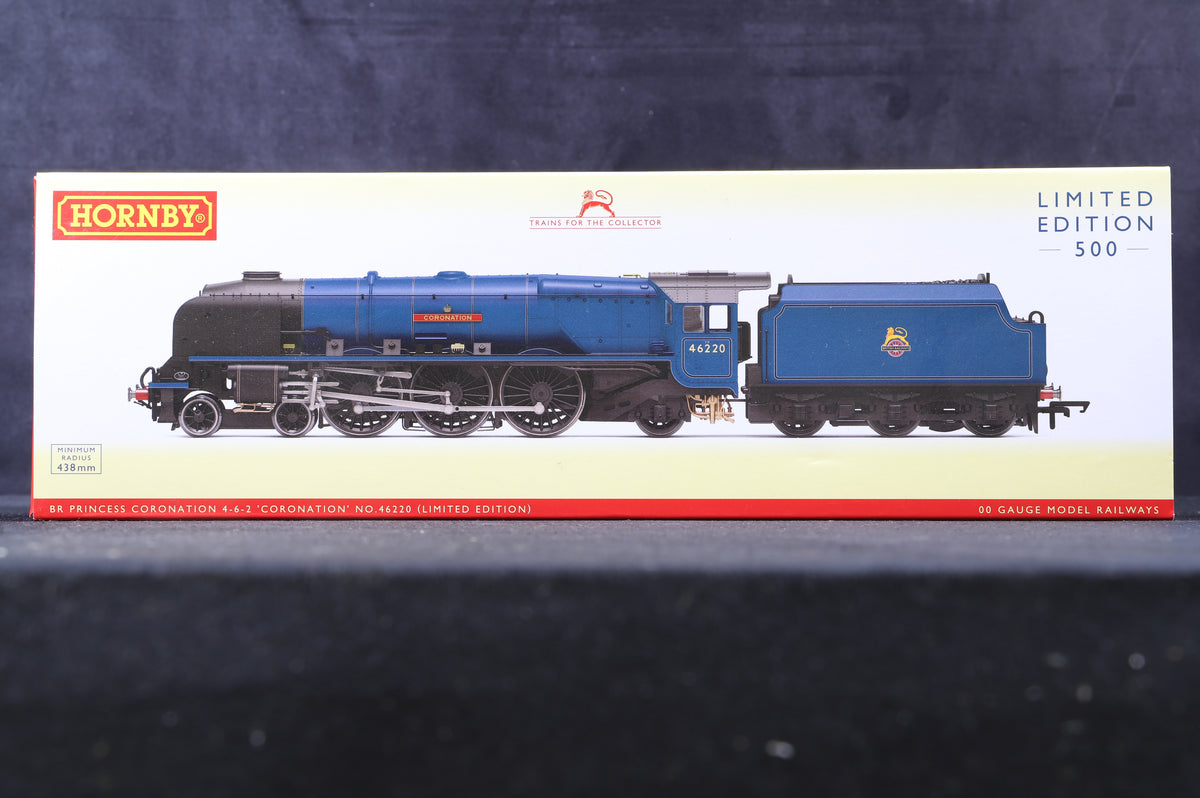 Hornby OO R30283 BR Princess Coronation 4-6-2 &#39;Coronation&#39; &#39;46220&#39; BR Lined Blue E/C Ltd Ed 311/ 500