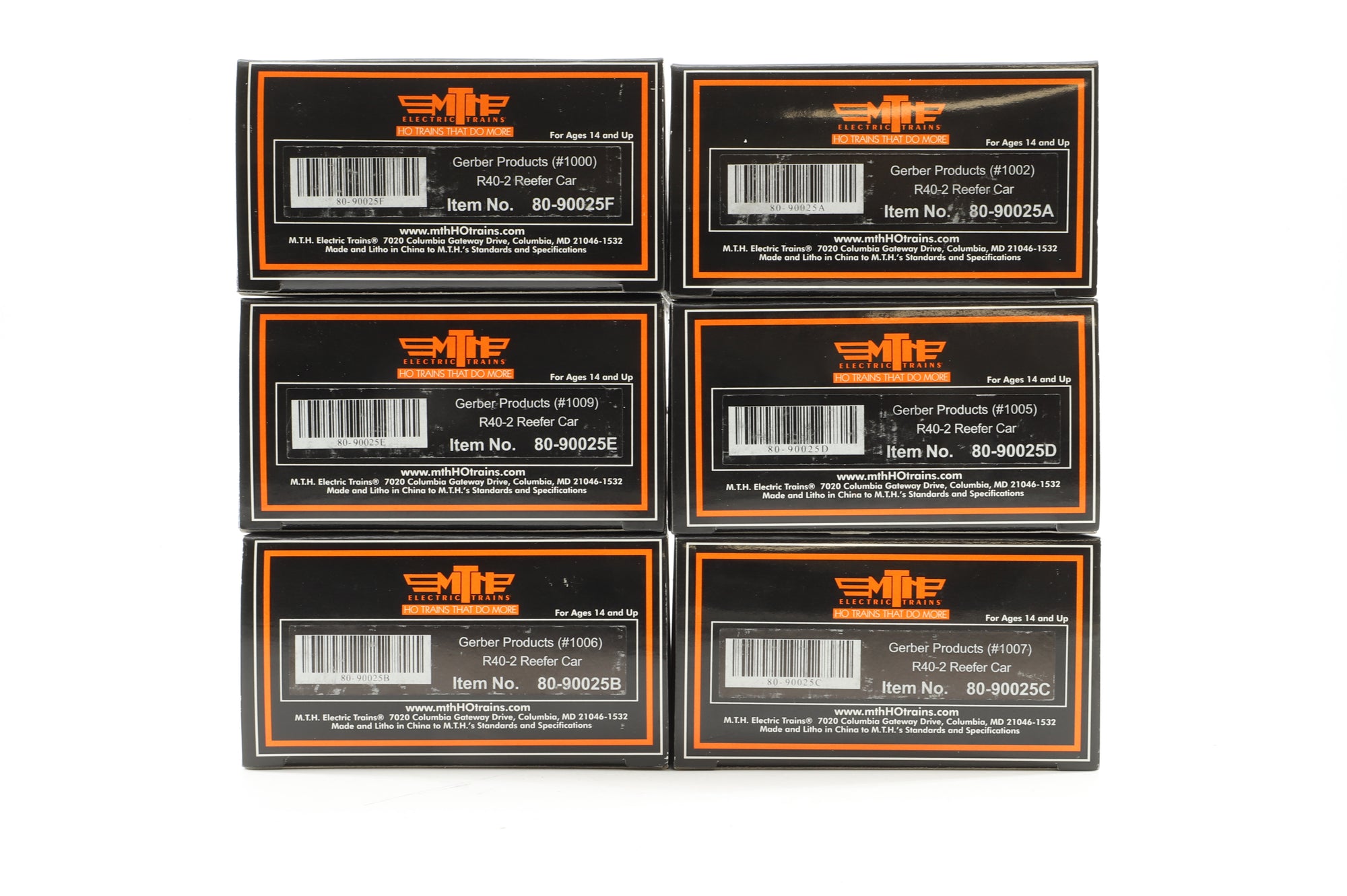MTH HO Rake of 6 R40-2 Reefer Cars, Gerber Products, Inc. 80-90025A, B, C, D, E & F