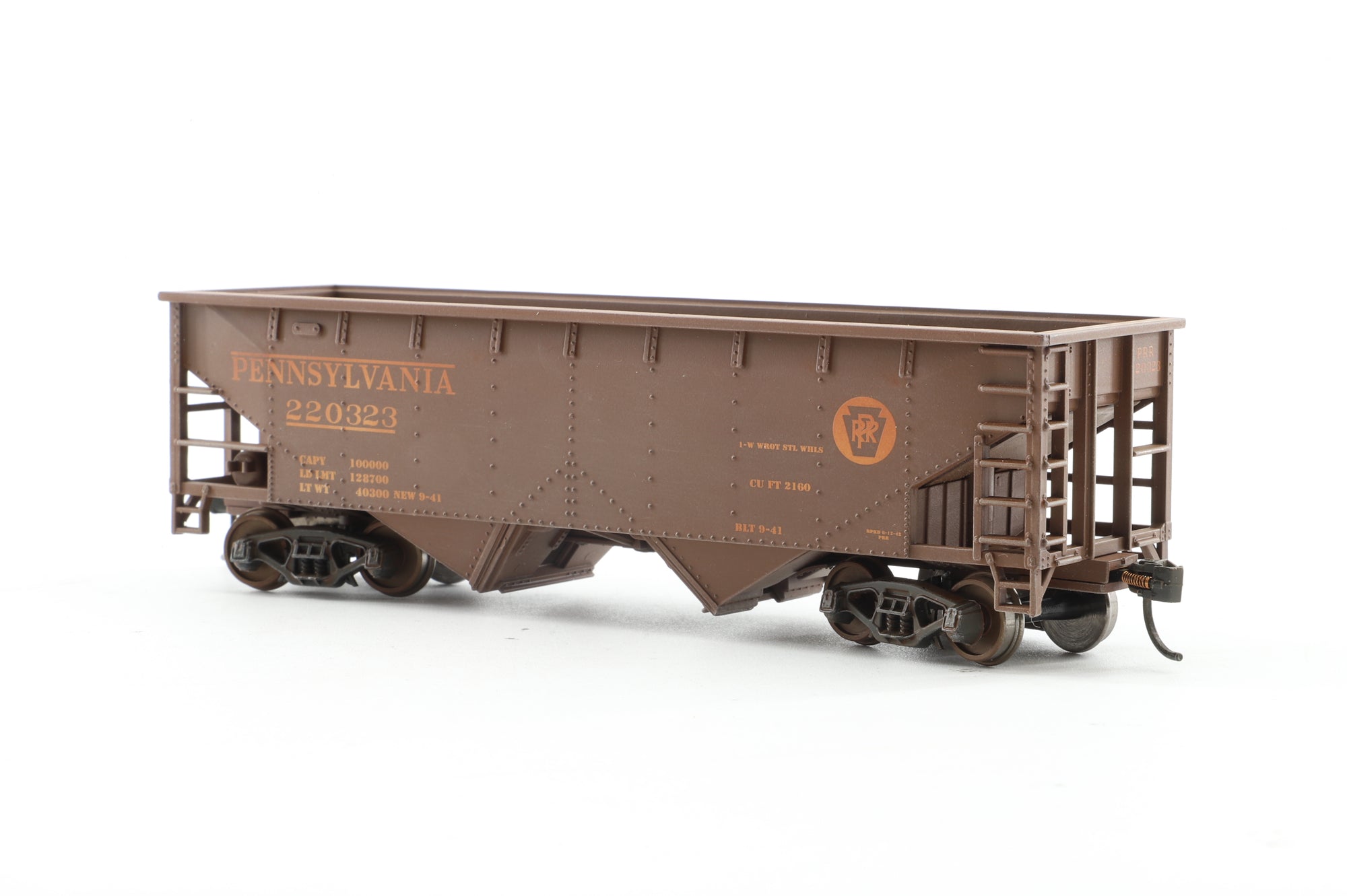 Walthers HO 910-56954 6-Pack of 36' 2-Bay Offset Hopper Cars in PRR Brown - Pro-Weathered
