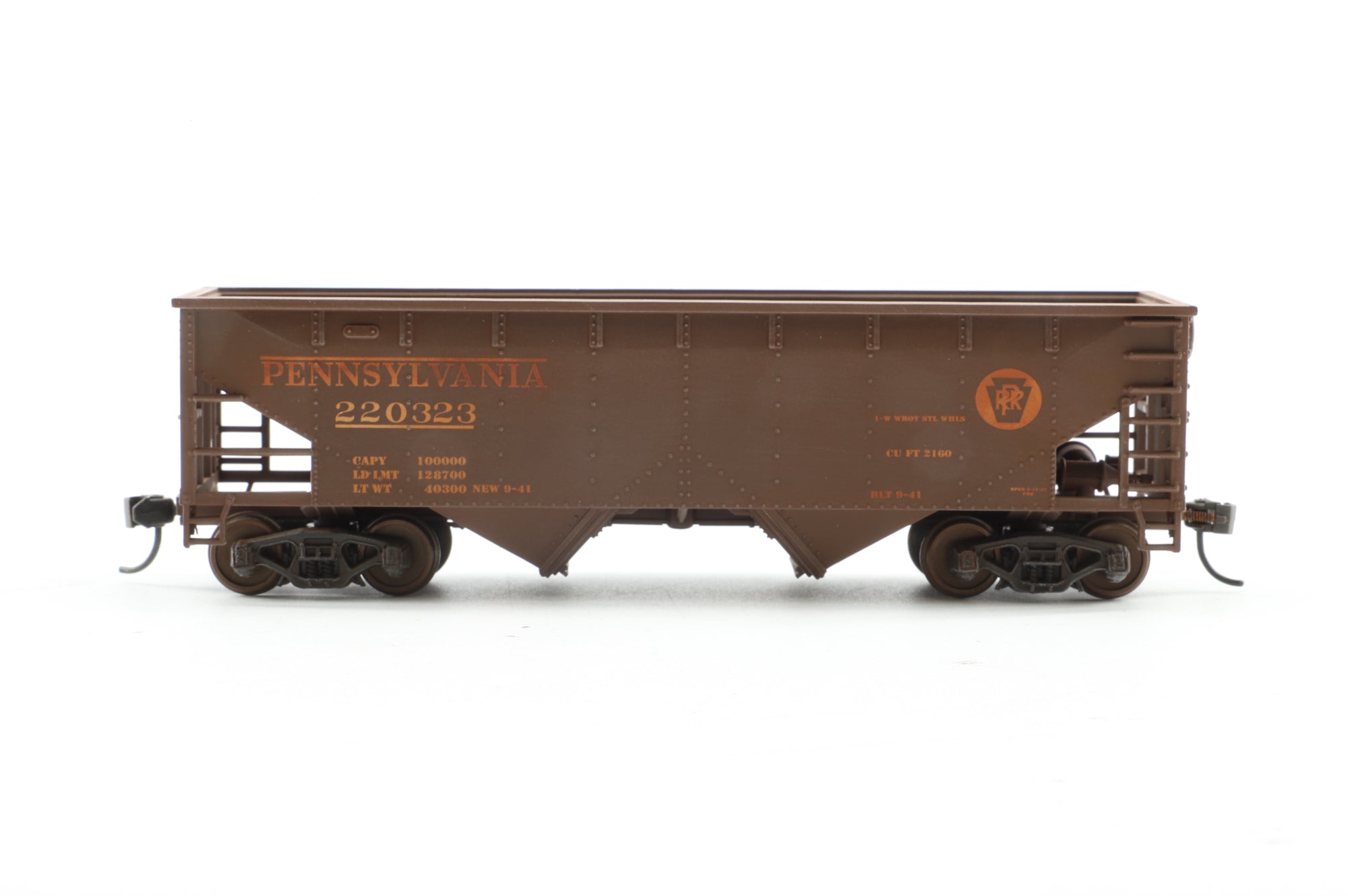Walthers HO 910-56954 6-Pack of 36' 2-Bay Offset Hopper Cars in PRR Brown - Pro-Weathered
