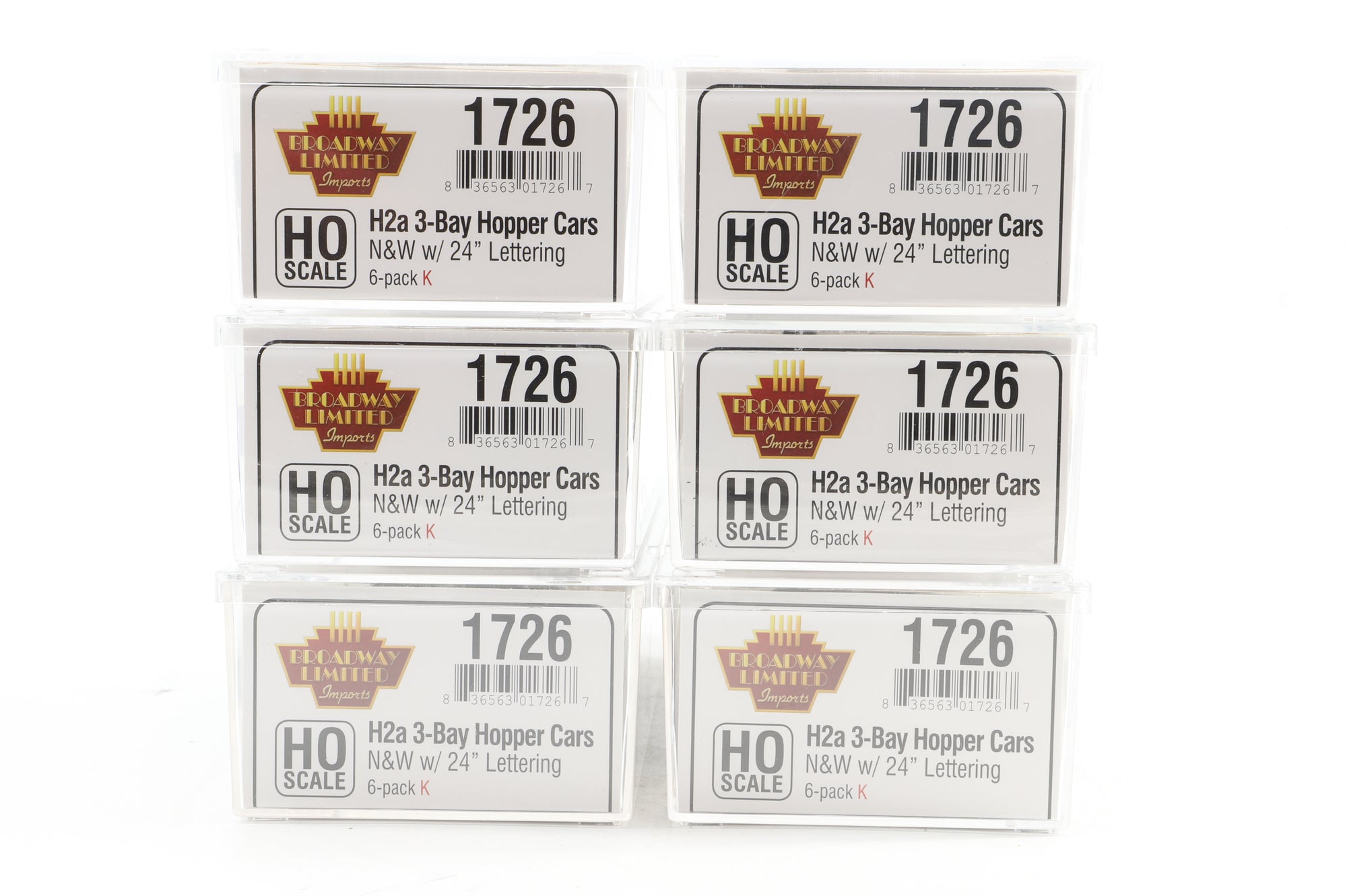 Broadway Limited HO 1726 6-Pack of H2a 3-Bay Hopper Cars in N&W Black - Pro-Weathered
