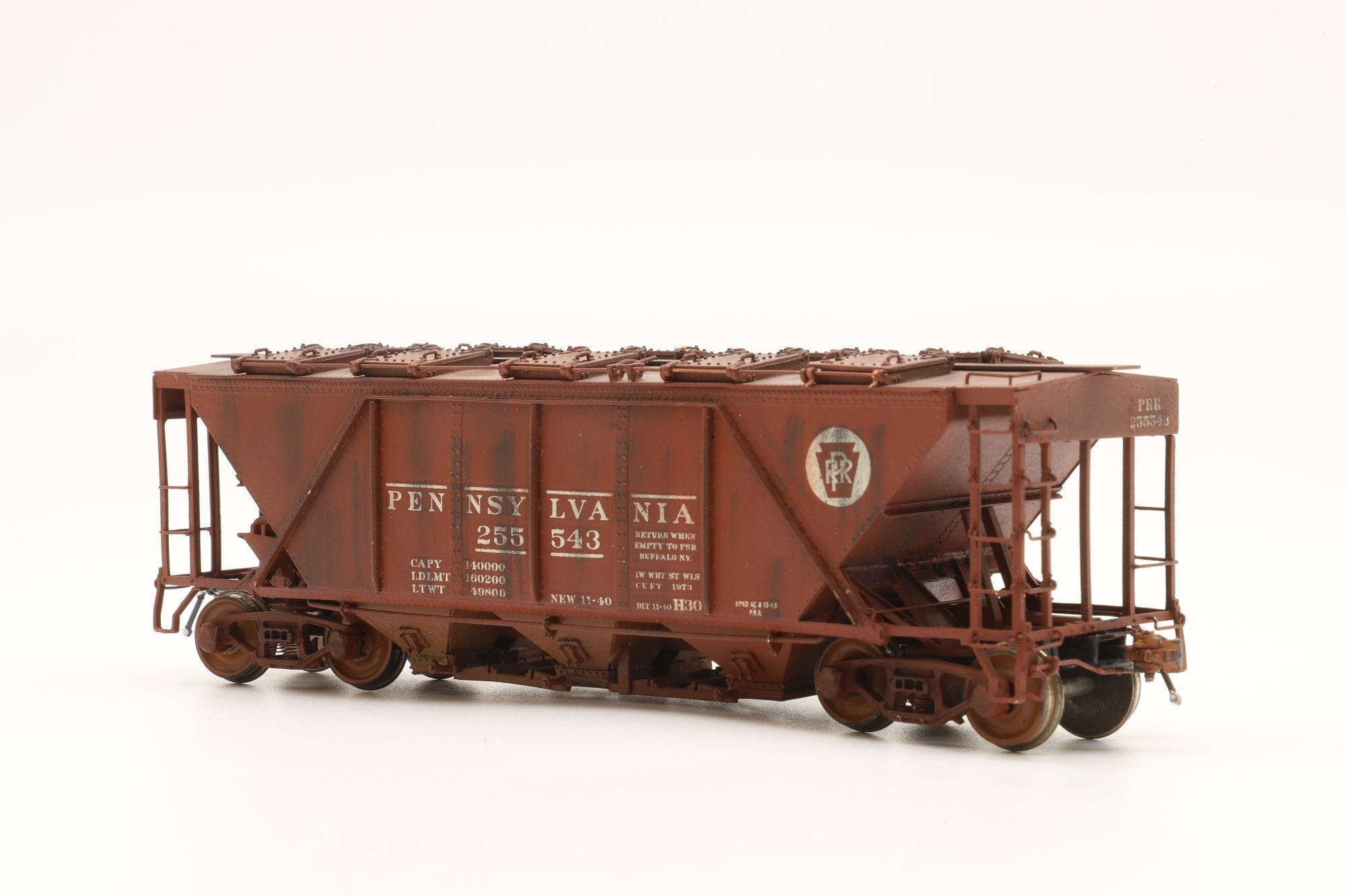Overland Models Inc. HO Brass OMI-3327.1 PRR Covered Hopper H30 Class Freight Car Red '255 543' Weathered