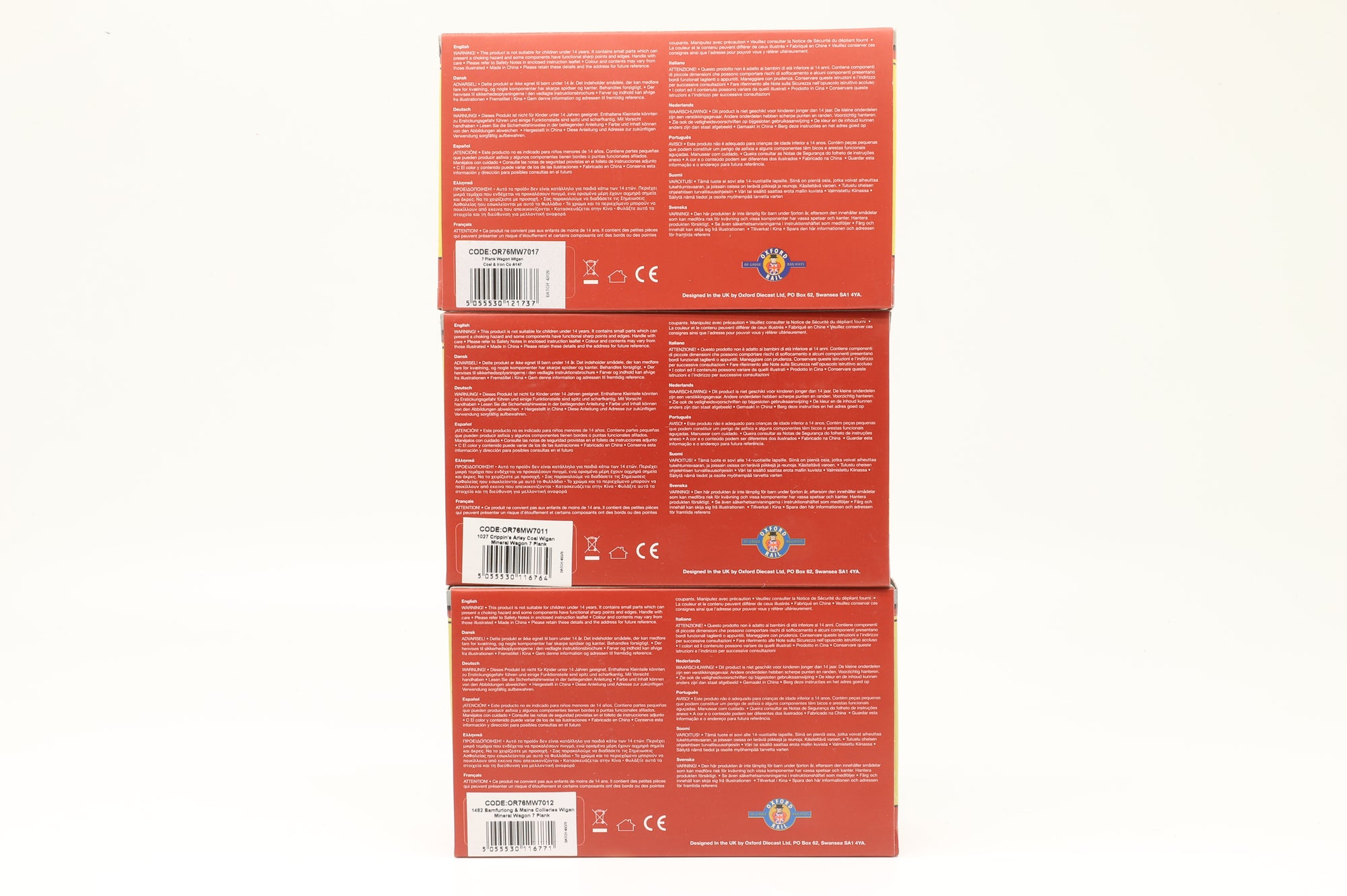 Oxford OO Rake of 3 7 Plank Wagons in Assorted Wigan Coal Merchant Liveries