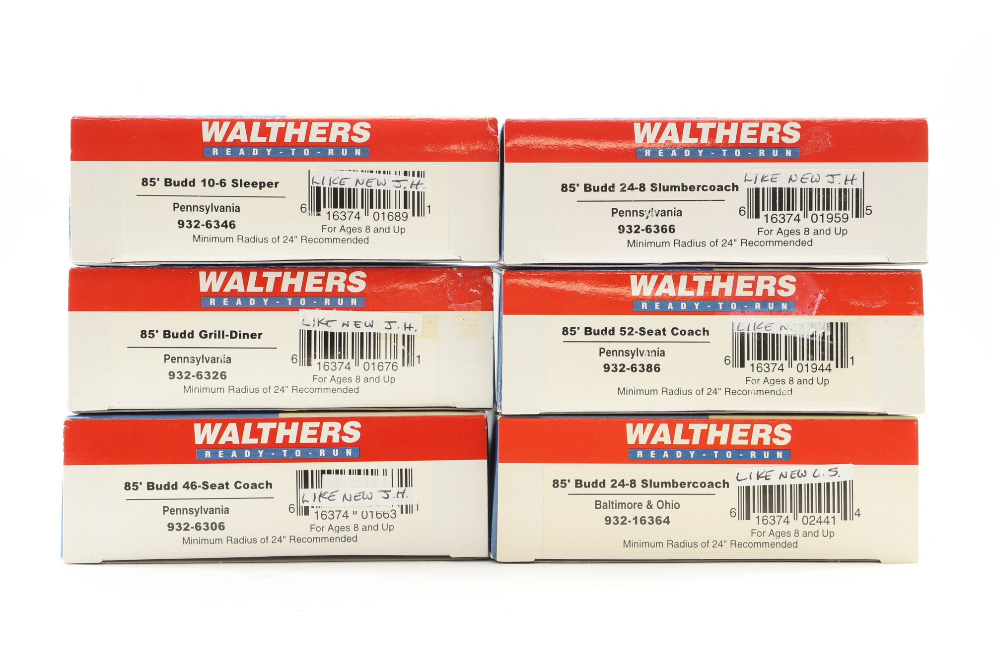 Walthers HO Rake Of 6 B&O Coaches Inc. 932-6366, 932-6386, 932-6346, 932-16364, 932-6326 & 932-6306