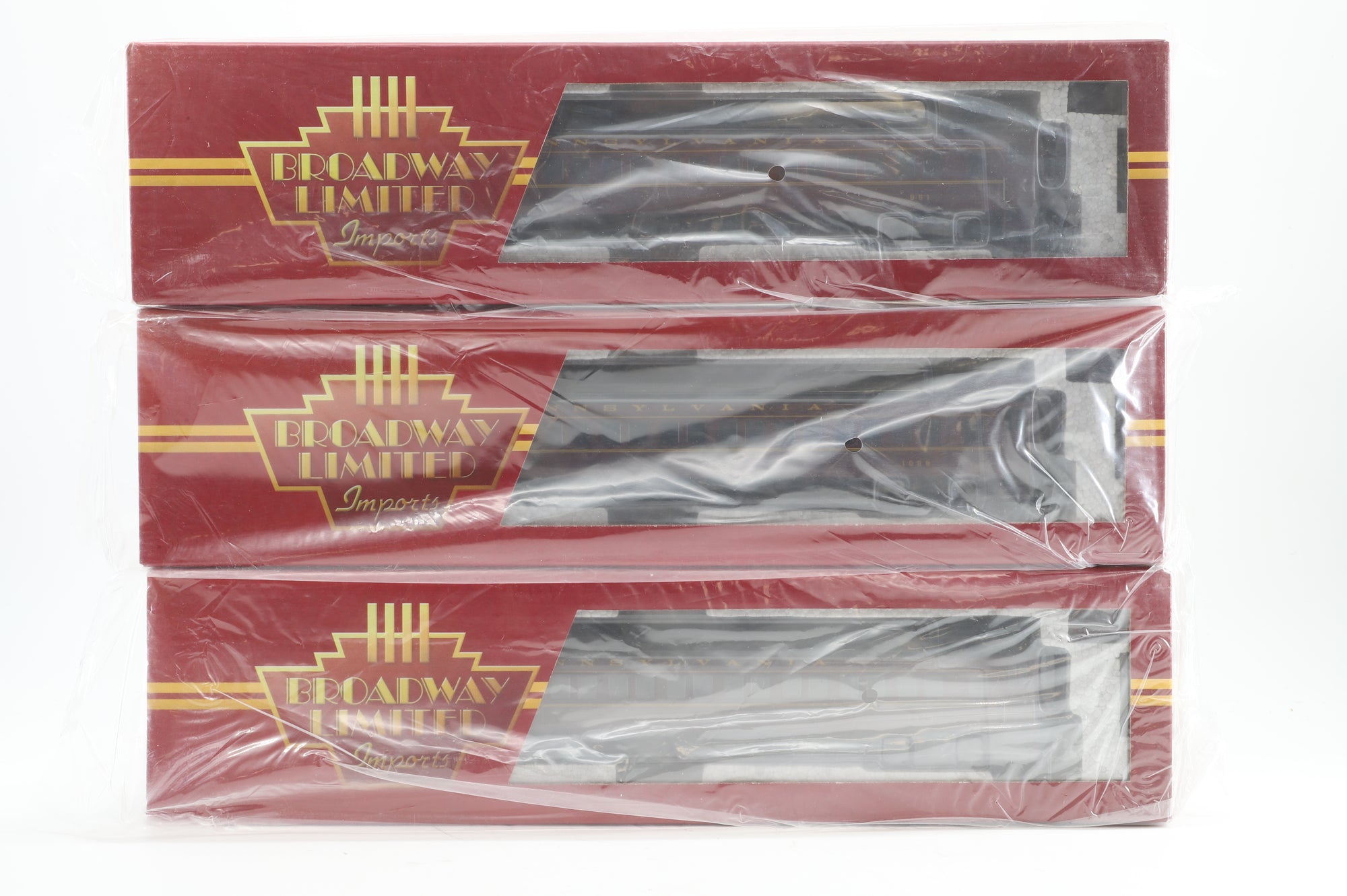 Broadway Imports HO 4367 Pennsylvania Passenger Car PRR P70 without AC Tucson Red w/Buff Lettering & Stripes, 3-Car Set