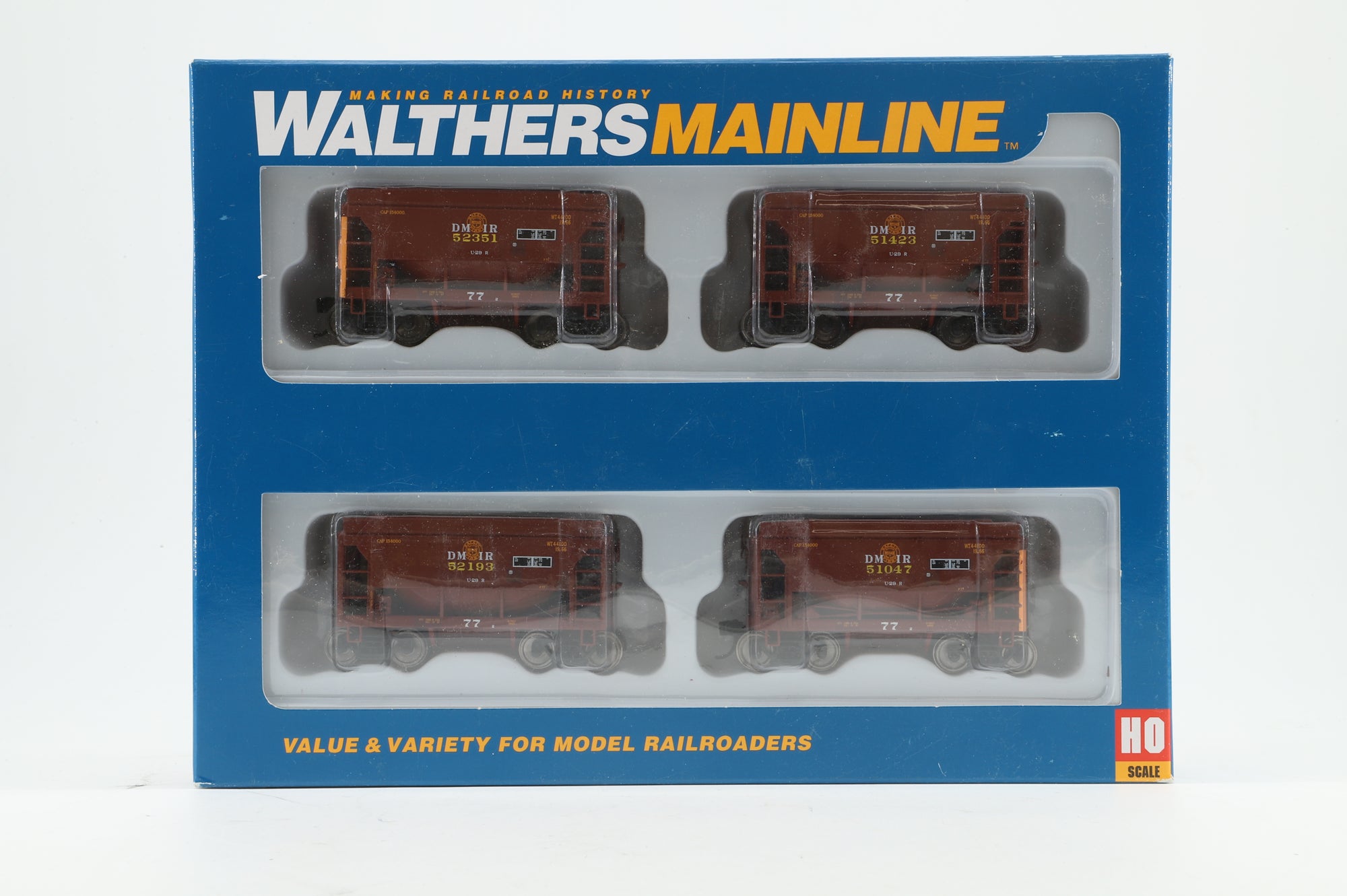 Walthers HO 910-58058 4-Pack of 24' MN Taconite Ore Cars in DM&IR Brown/Yellow