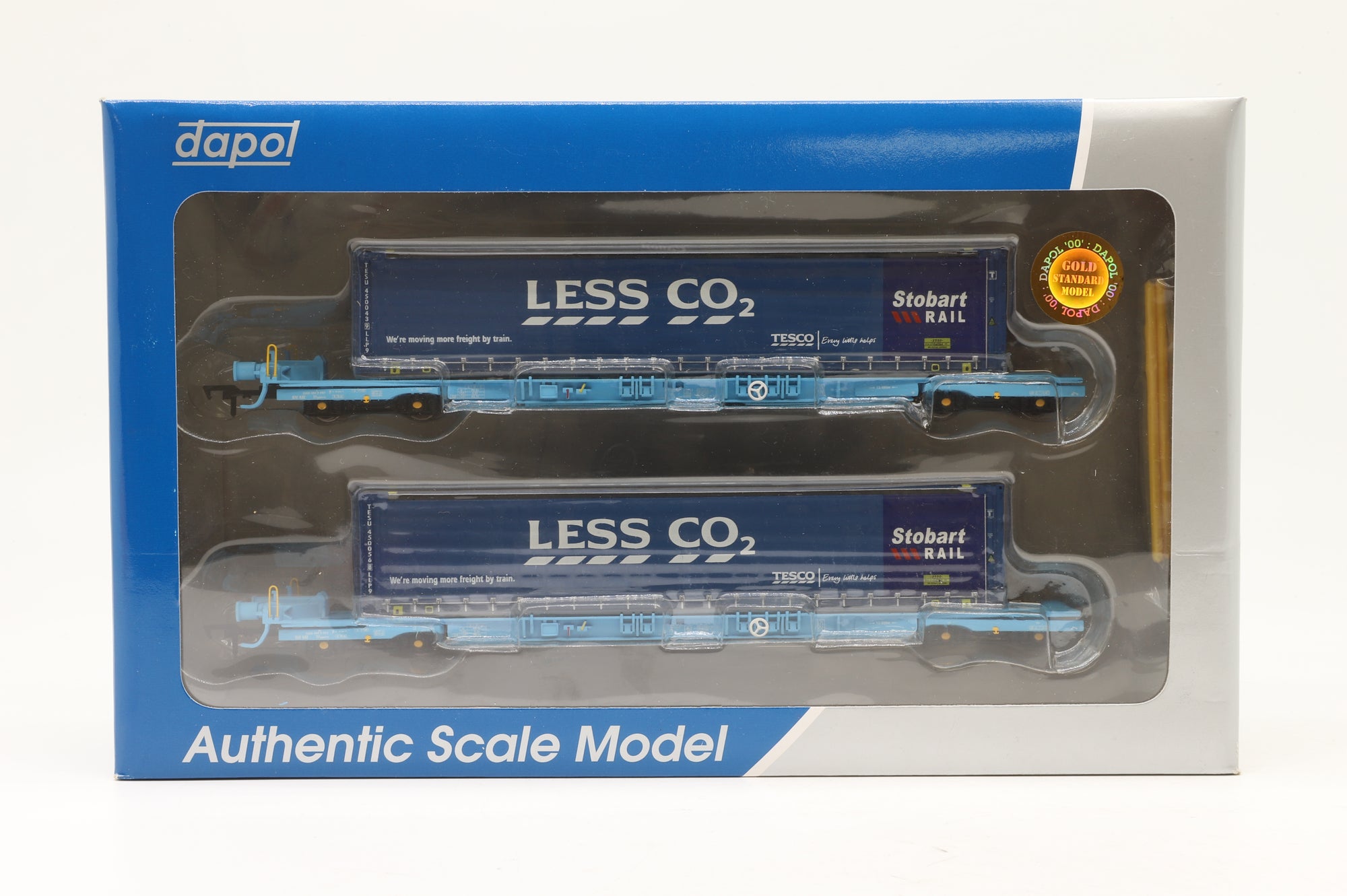 Dapol OO B909C Twin Pack of Megafret Flat Wagons w/ Stobart Rail/Tesco Containers