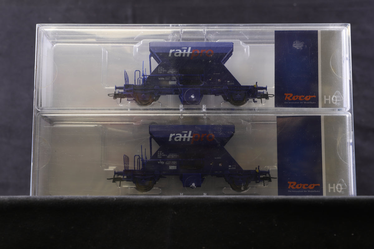 Roco HO Rake of 4 Railpro Ballast Wagons, Inc. 66164 &amp; 2 x 76849