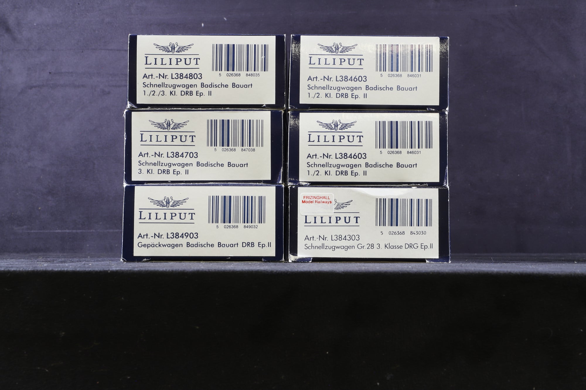 Liliput HO Rake Of 6 DRB/ DRG Coaches Inc. L384303, L384603x2, L384703, L384803 & L384903