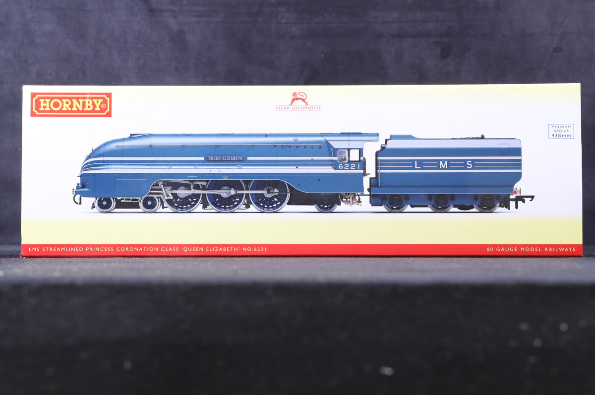 Hornby OO R3623 LMS Streamlined Princess Coronation Class &#39;Queen Elizabeth II&#39; &#39;6221&#39; LMS Blue