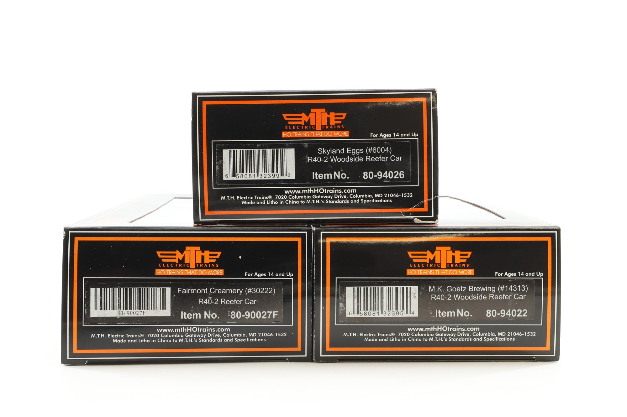 MTH HO Rake of 3 R40-2 Woodside Reefer Cars, Inc. 80-94022, 94026, 90027F