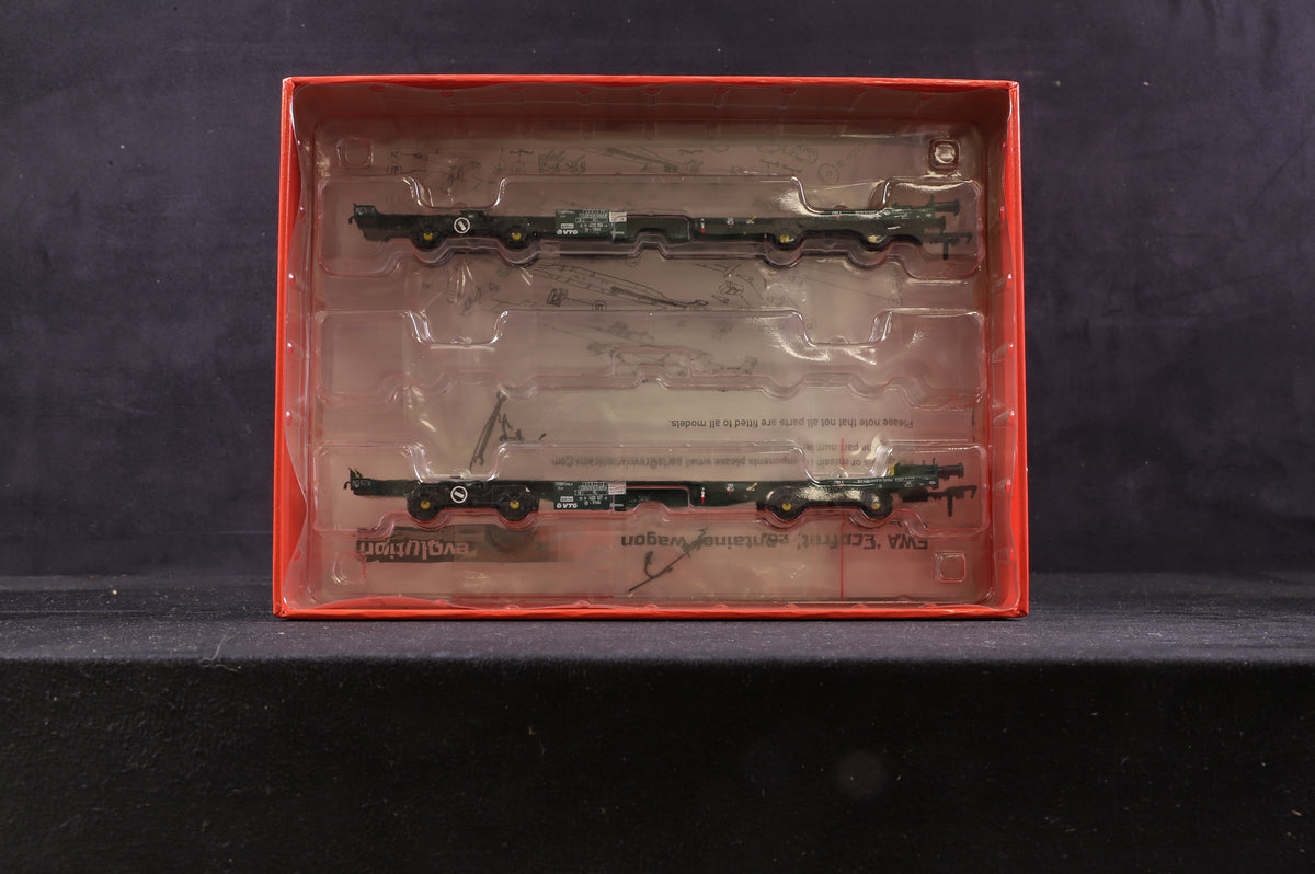 Revolution Trains OO-FWA-4101A FWA Container Flat &#39;Ecofret&#39; Twin Pack VTG Green