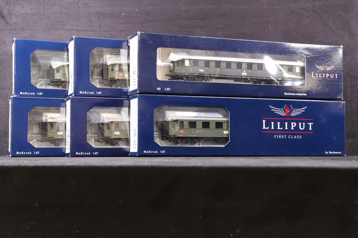 Liliput HO Rake Of 6 DRB/ DRG Coaches Inc. L384303, L384603x2, L384703, L384803 &amp; L384903