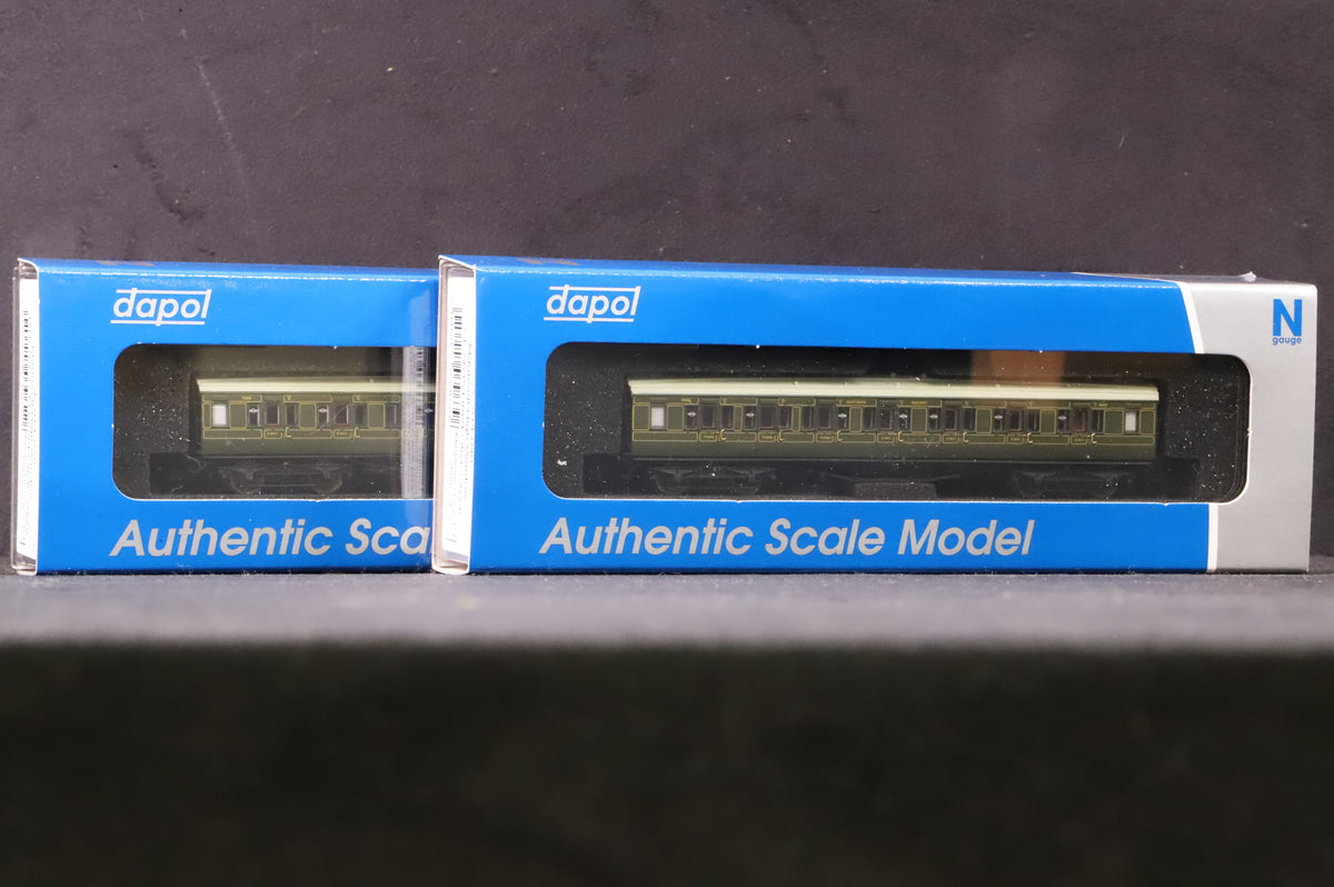 Dapol N Rake Of 2 Maunsell High Window Olive Green Lined Coaches Inc. 2P-014-020 &amp; 040