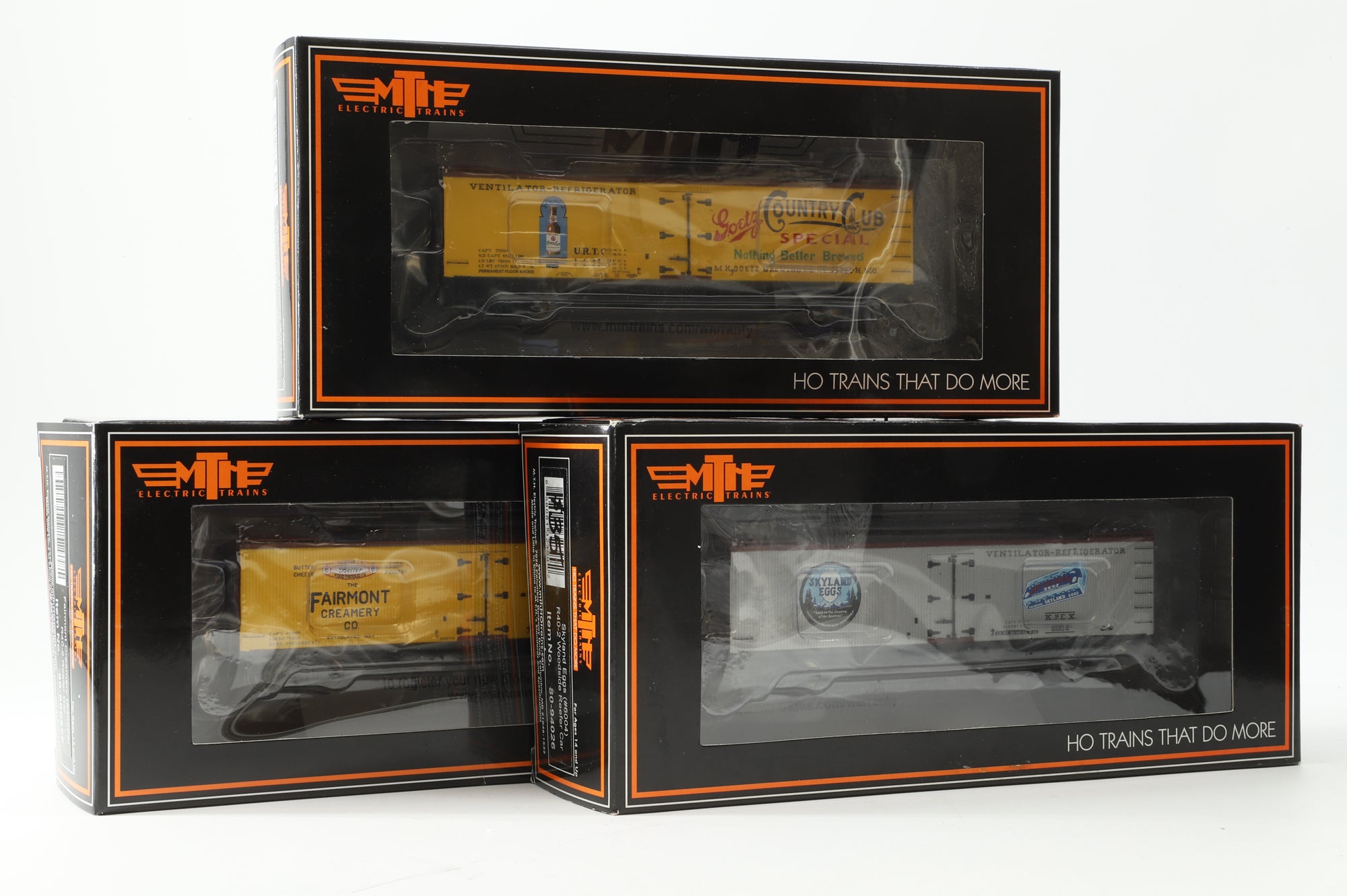 MTH HO Rake of 3 R40-2 Woodside Reefer Cars, Inc. 80-94022, 94026, 90027F