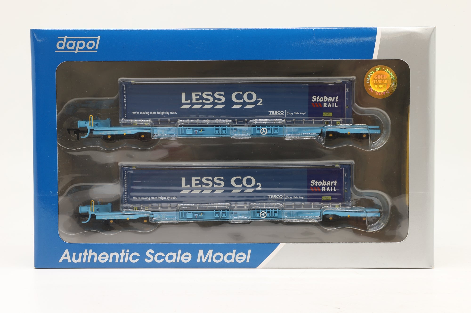 Dapol OO B909D Twin Pack of Megafret Flat Wagons w/ Tesco/Stobart Rail Containers