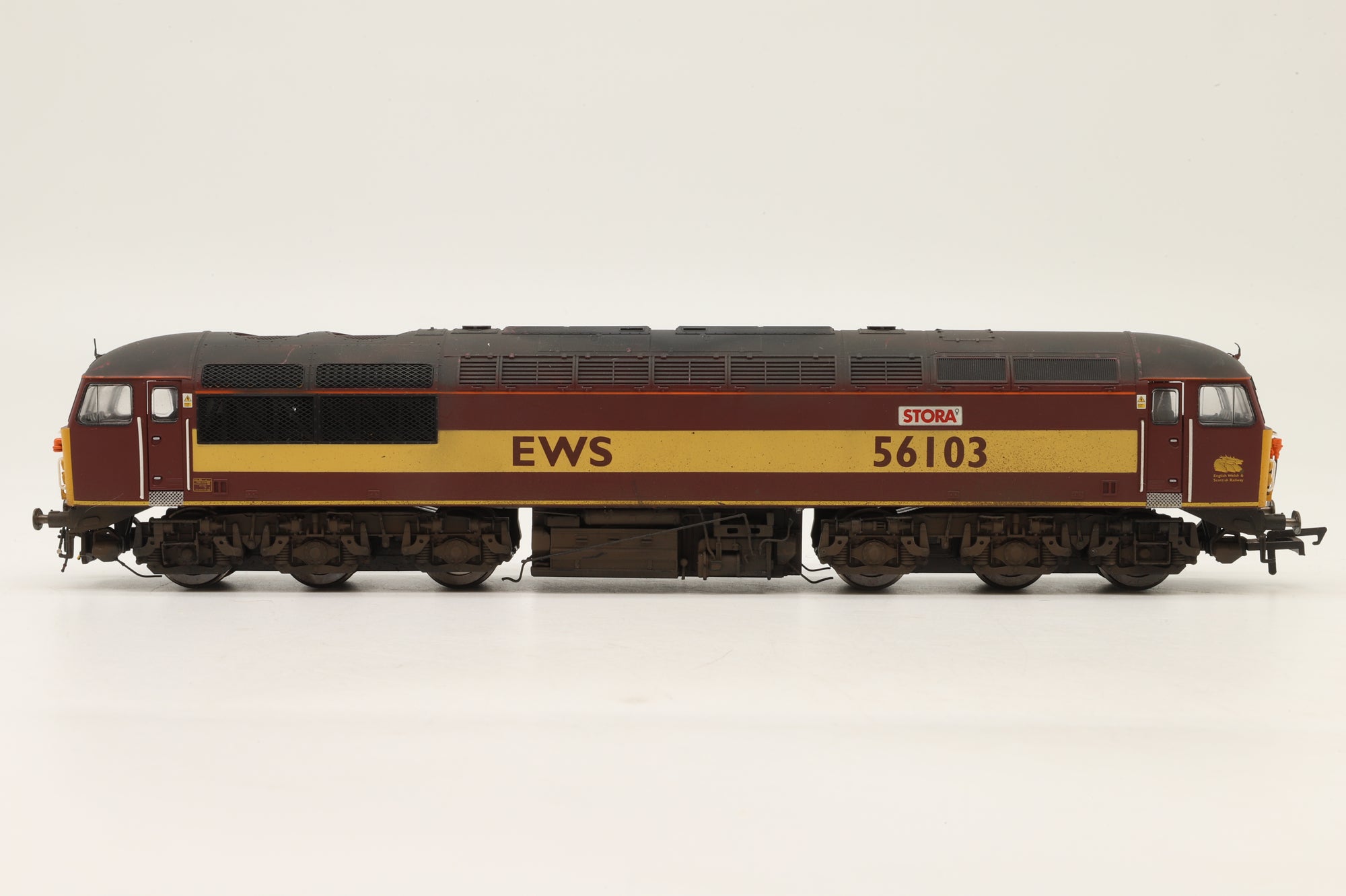 Hornby OO Class 56 56103 in EWS Livery w/ 'Stora' Plates – Weathered