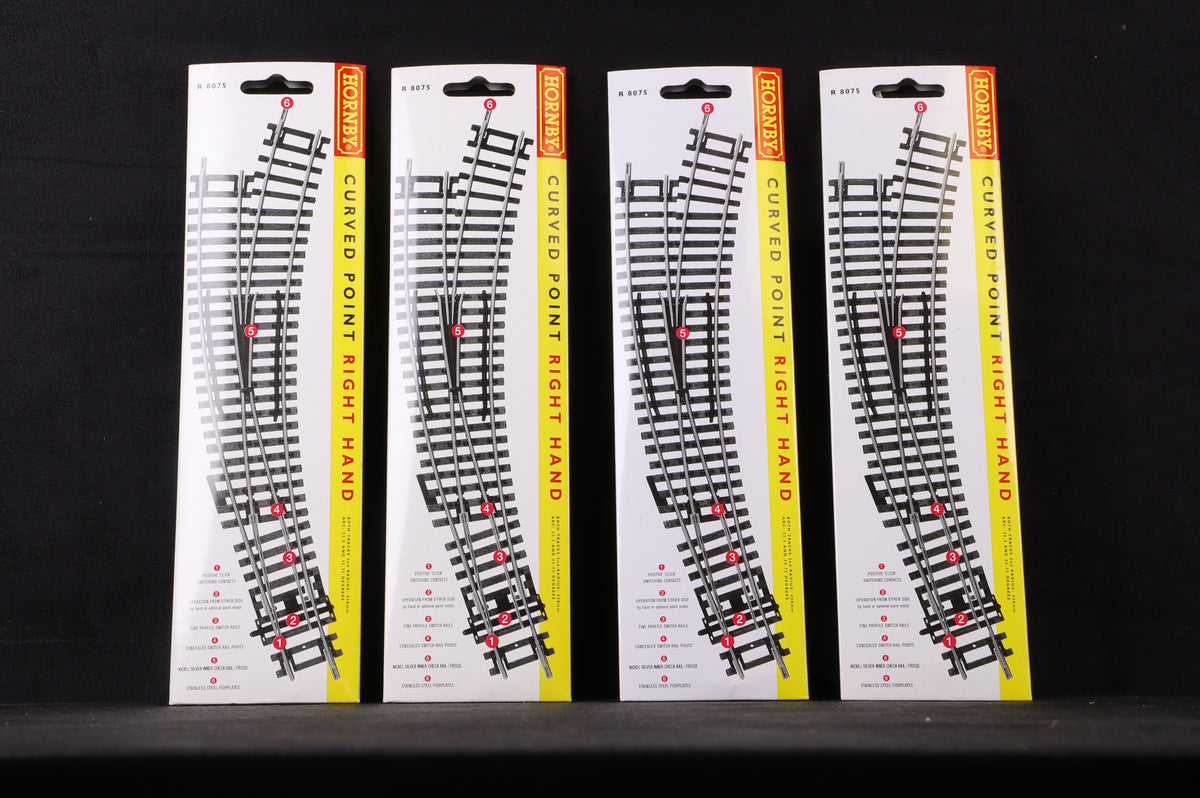 Hornby OO R8075 Pack Of 4 Right Hand Curved Point