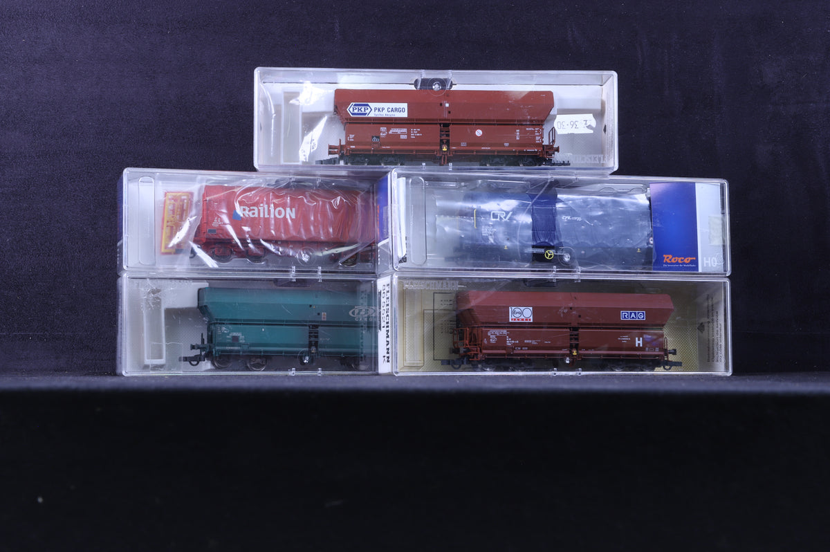 Fleischmann/Roco HO Rake of 5 Hopper/Steel Wagons in Assorted Continental Liveries