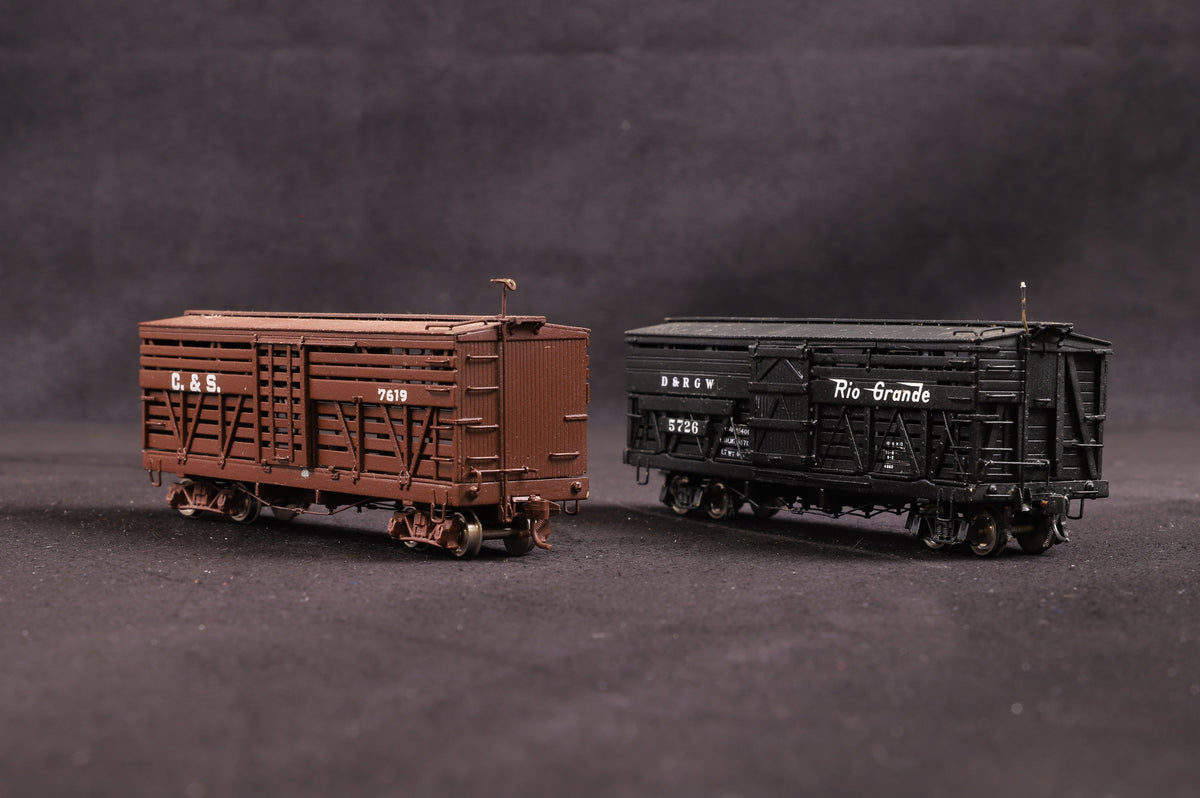 Brass HOn3 Pair of Wagons, 1 x D&amp;RGW #5726 &amp; 1 x C. &amp; S. #7619