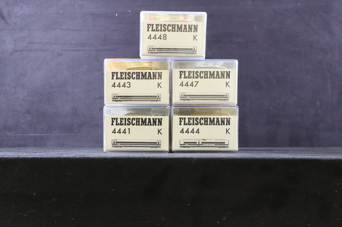 Fleischmann HO Rake Of 5 DB ICE Coaches Inc. 4441, 4443, 4444, 4447 &amp; 4448