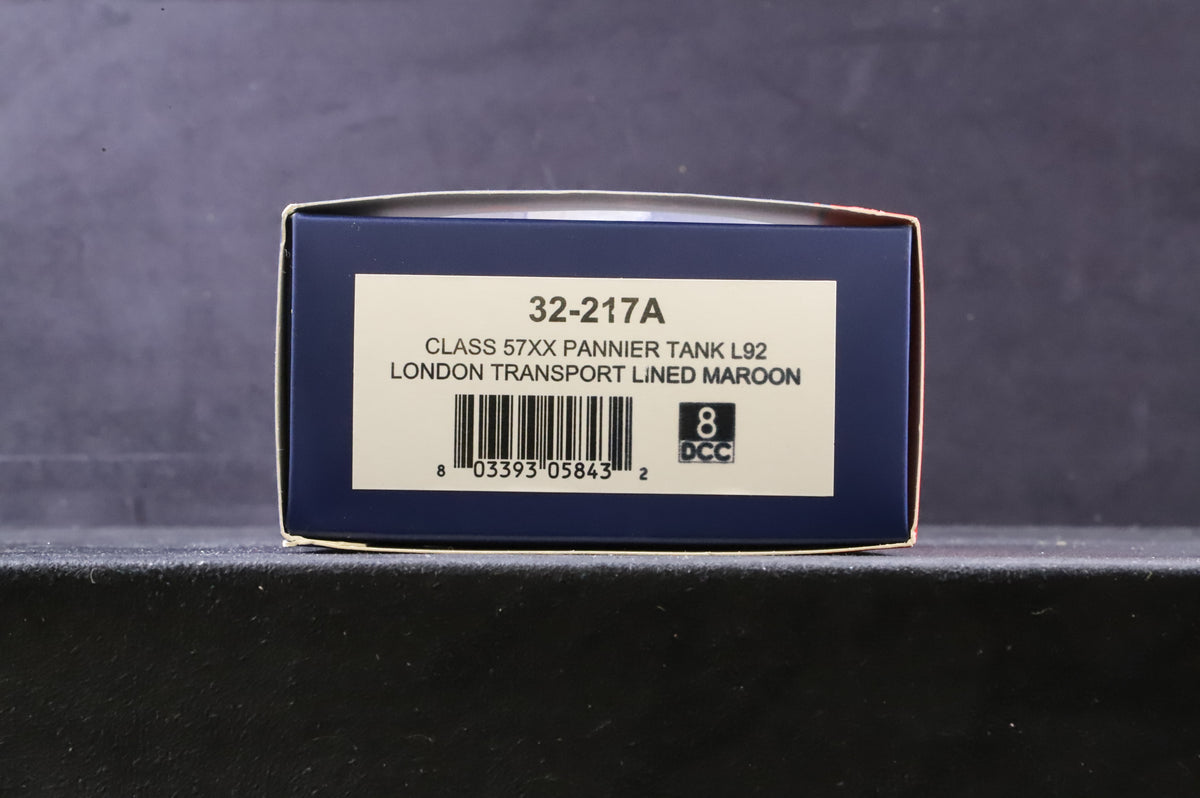 Bachmann OO 32-217A Class 57xx Pannier Tank &#39;L92&#39; London Transport Lined Maroon DCC Sound