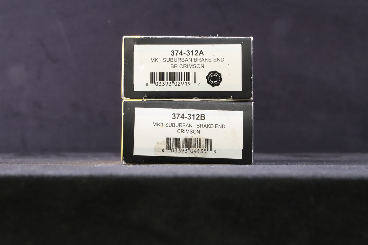 Graham Farish N 374-312A&amp;B Rake Of 2 Mk1 Crimson Suburban Coaches