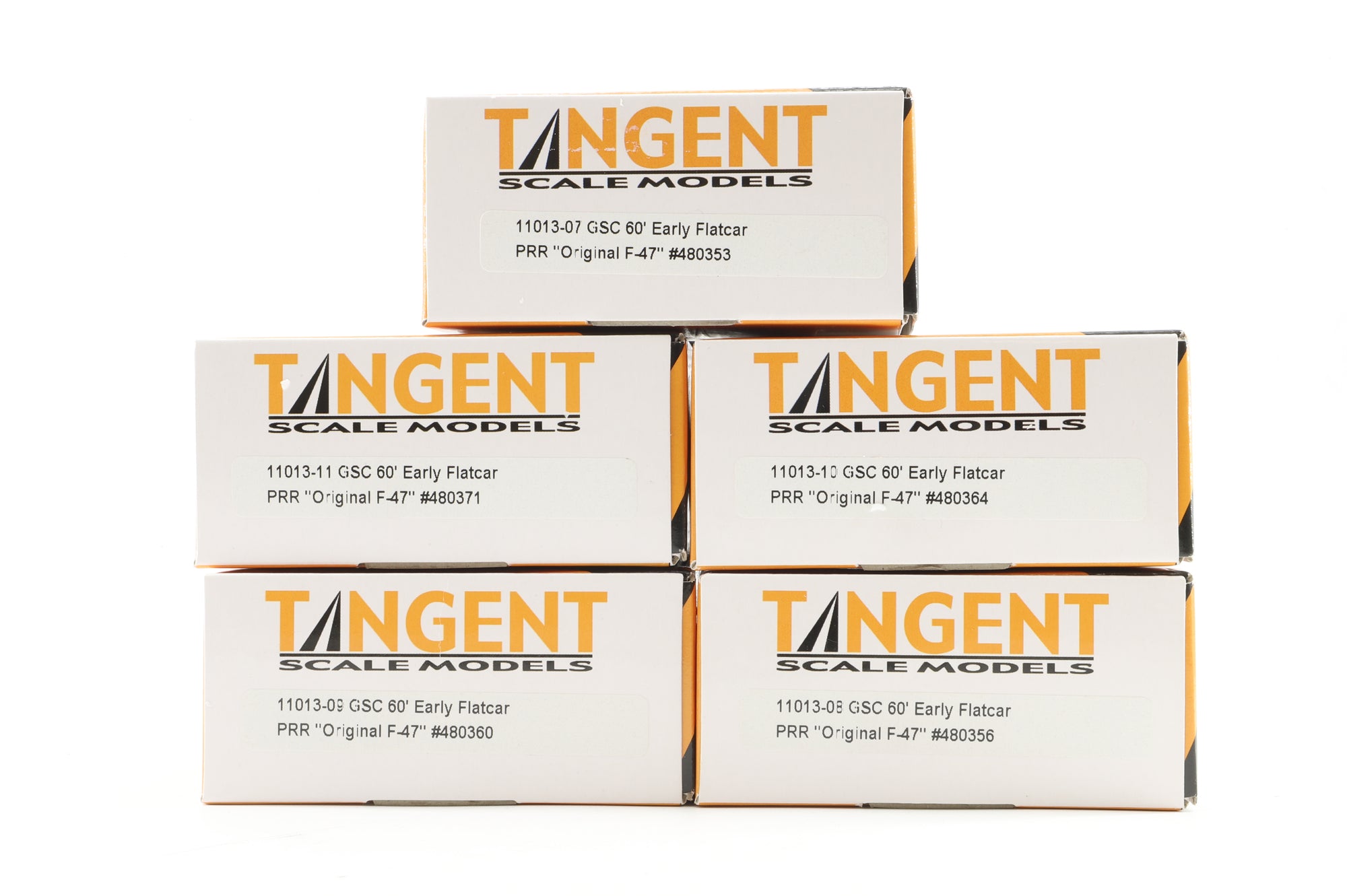 Tangent Scale Models HO Rake Of 5 60' GSC Flatcars In. 11013-10, 11013-08, 1101307, 11013-11 & 11013-09