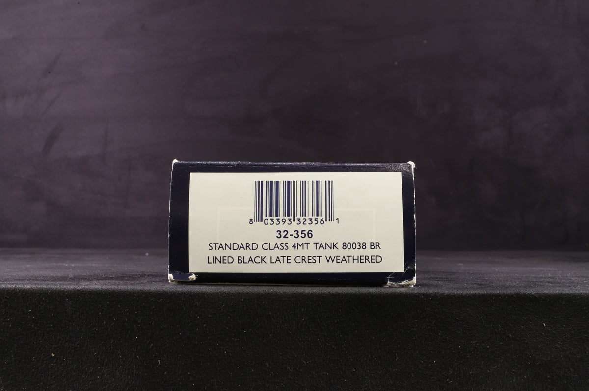 Bachmann OO 32-356 Standard Class 4MT Tank &#39;80038&#39; BR Lined Black L/C Weathered