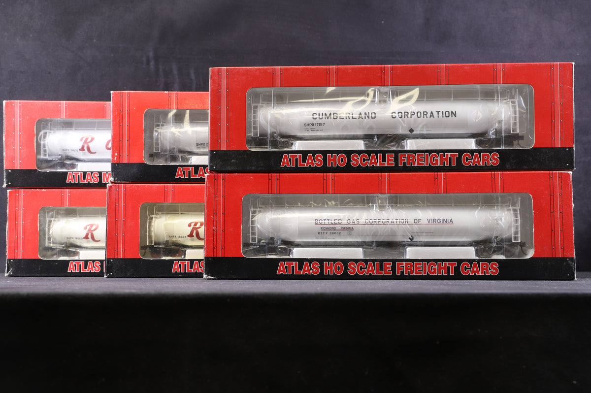 Atlas HO Rake Of 6 ACF 33,000 Gal Royster, Calgas &amp; Cumberland Corp. Tank Cars