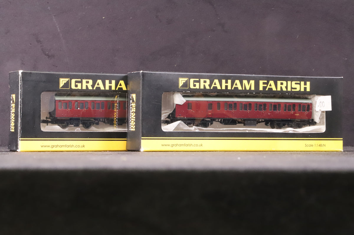 Graham Farish N 374-312A&amp;B Rake Of 2 Mk1 Crimson Suburban Coaches