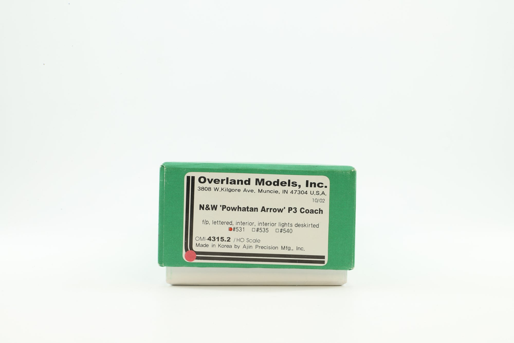 Overland Models HO Brass OMI-4315.2 P3 Coach No.531 in N&W 'Powhatan Arrow' Livery