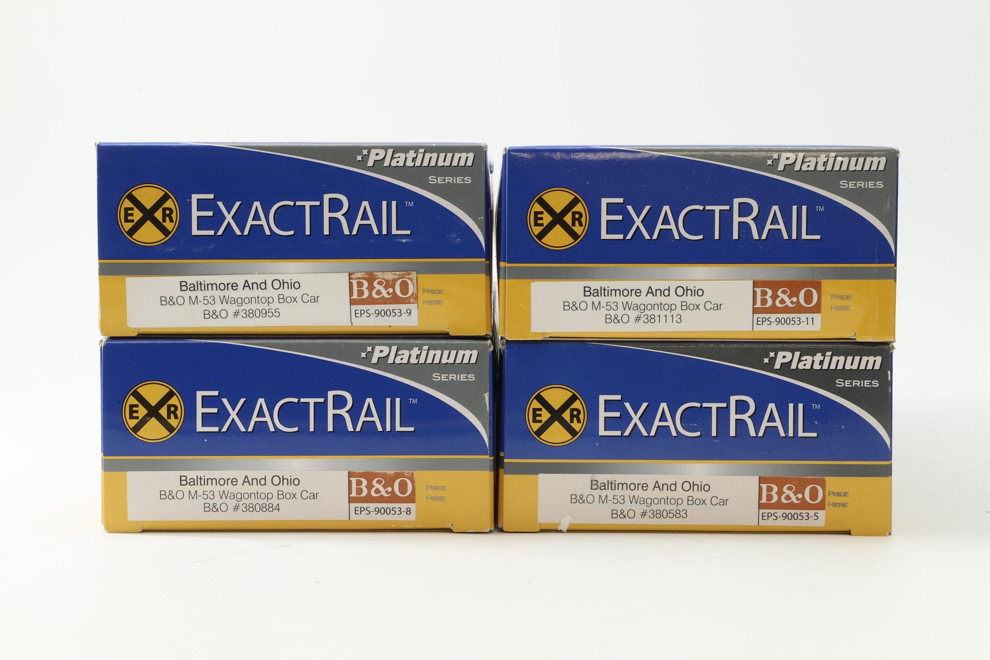 Exact Rail HO Rake Of 4 B&O M-53 Wagontop Box Cars Inc. EPS 90053-11, 90053-8, 90053-9 & 90053-5