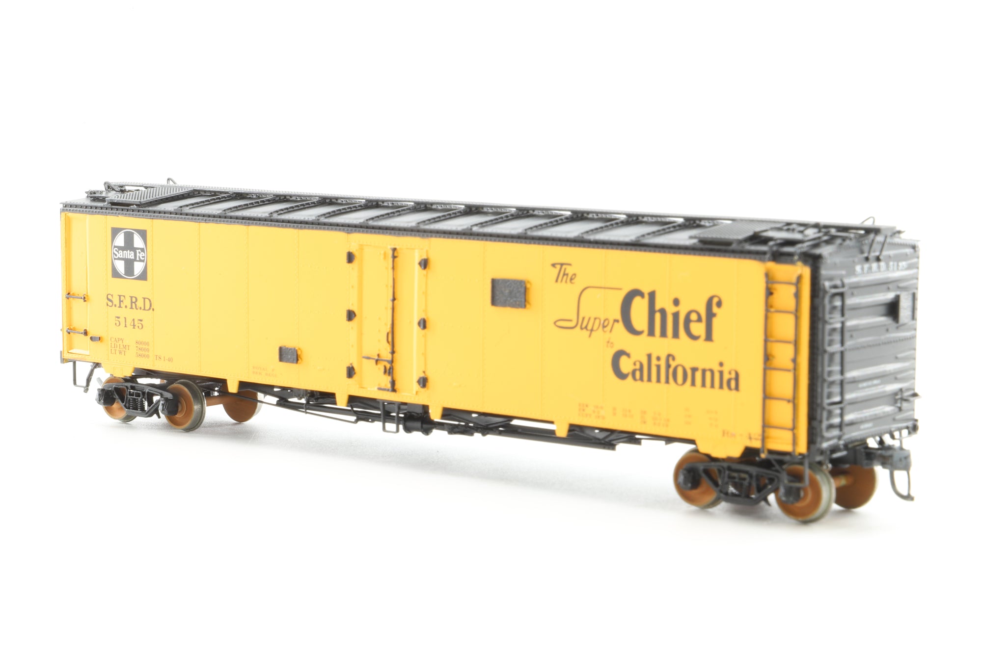 Overland Models HO Brass 3285 50' Ice Bunker Refrig. Car No. 5145 in Santa Fe Livery