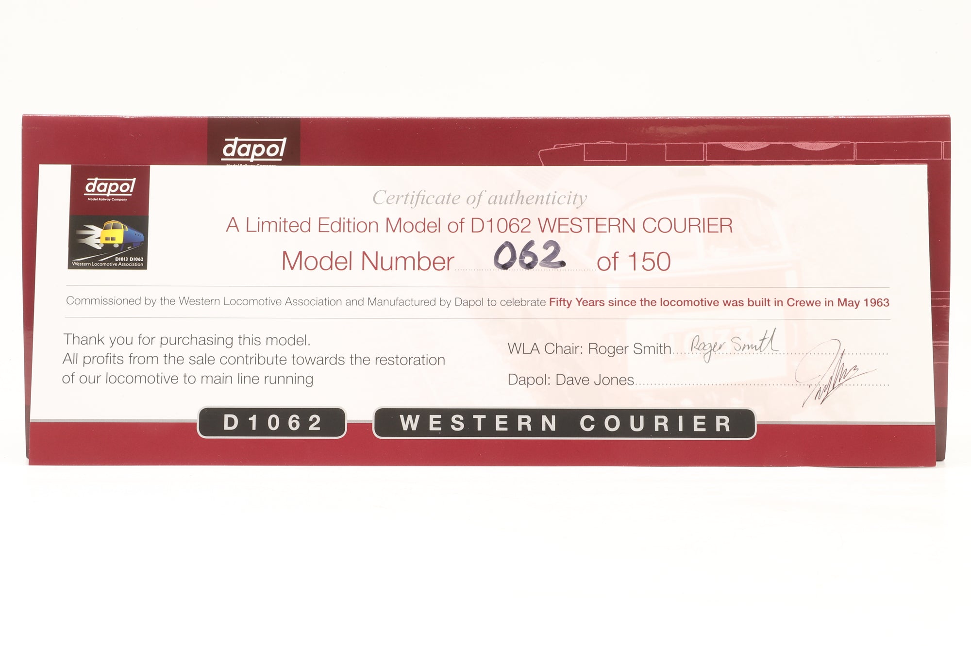 Dapol OO 4D-D1062 Class 52 'D1062' 'Western Courier' BR Maroon Ltd Ed 62/150