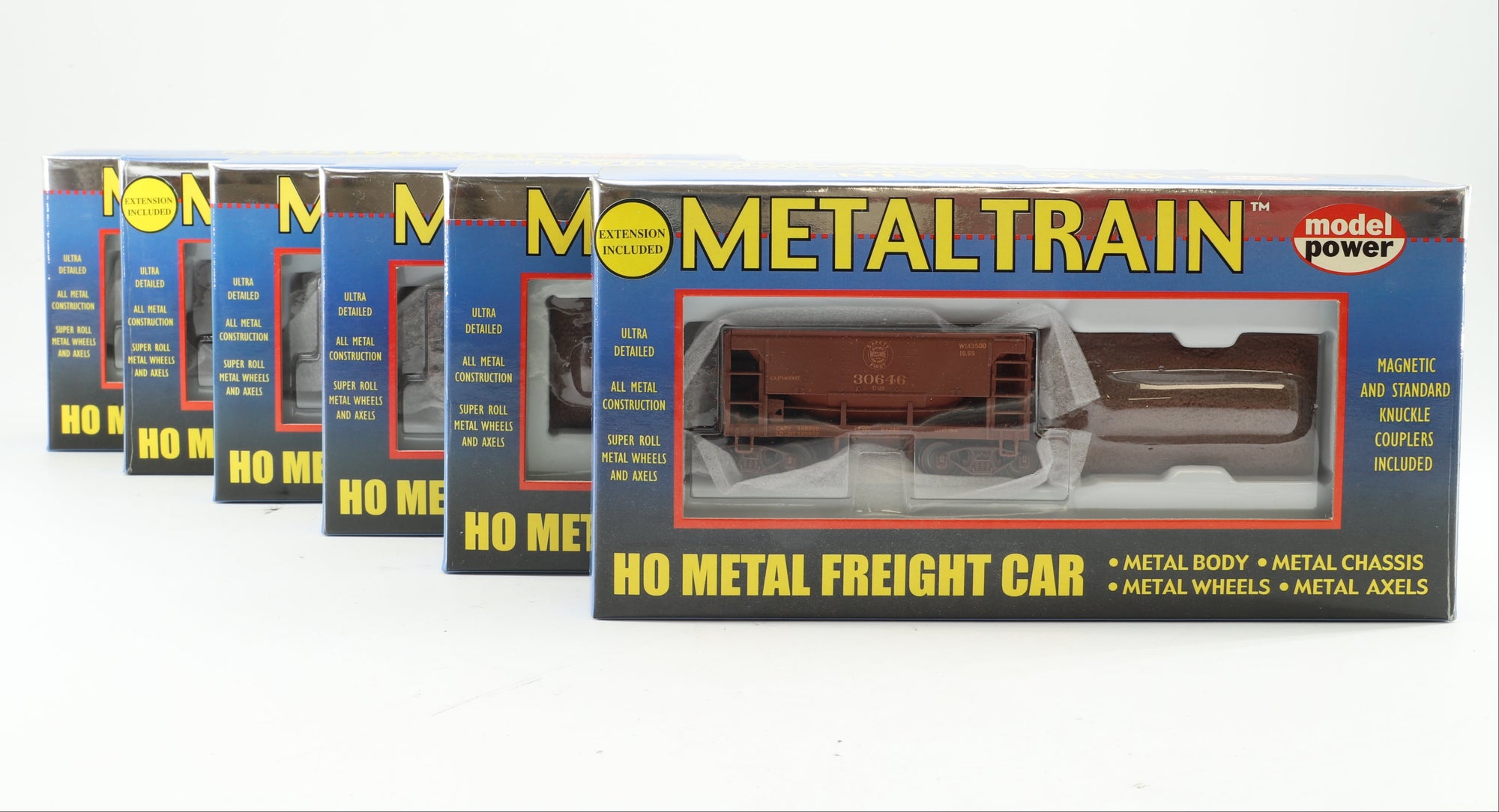Model Power HO 1908 Metaltrain Rake of 6 C&NW U-29 Metal Ore Car Road, Re-Number & Crest