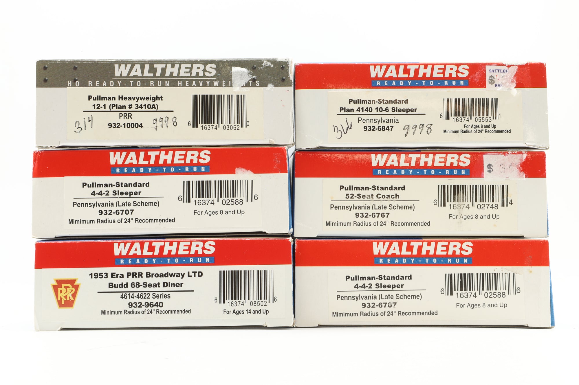 Walthers HO Rake Of 6 PRR Pullman Coaches Inc. 932-6847, 932-6767, 932-10004, 932-6707 & 932-9640