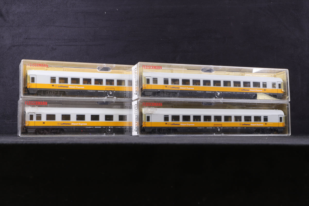 Fleischmann HO Rake Of 4 Lufthansa AirPort Express Coaches Inc. 5112, 5677 &amp; 5679x2