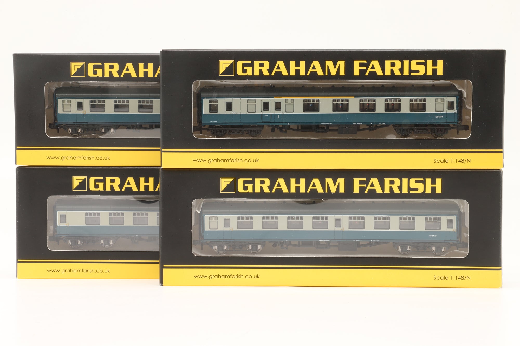 Graham Farish N 374-085, 013A, 062A & 188A Rake of 4 Mk1 Blue & Grey Coaches