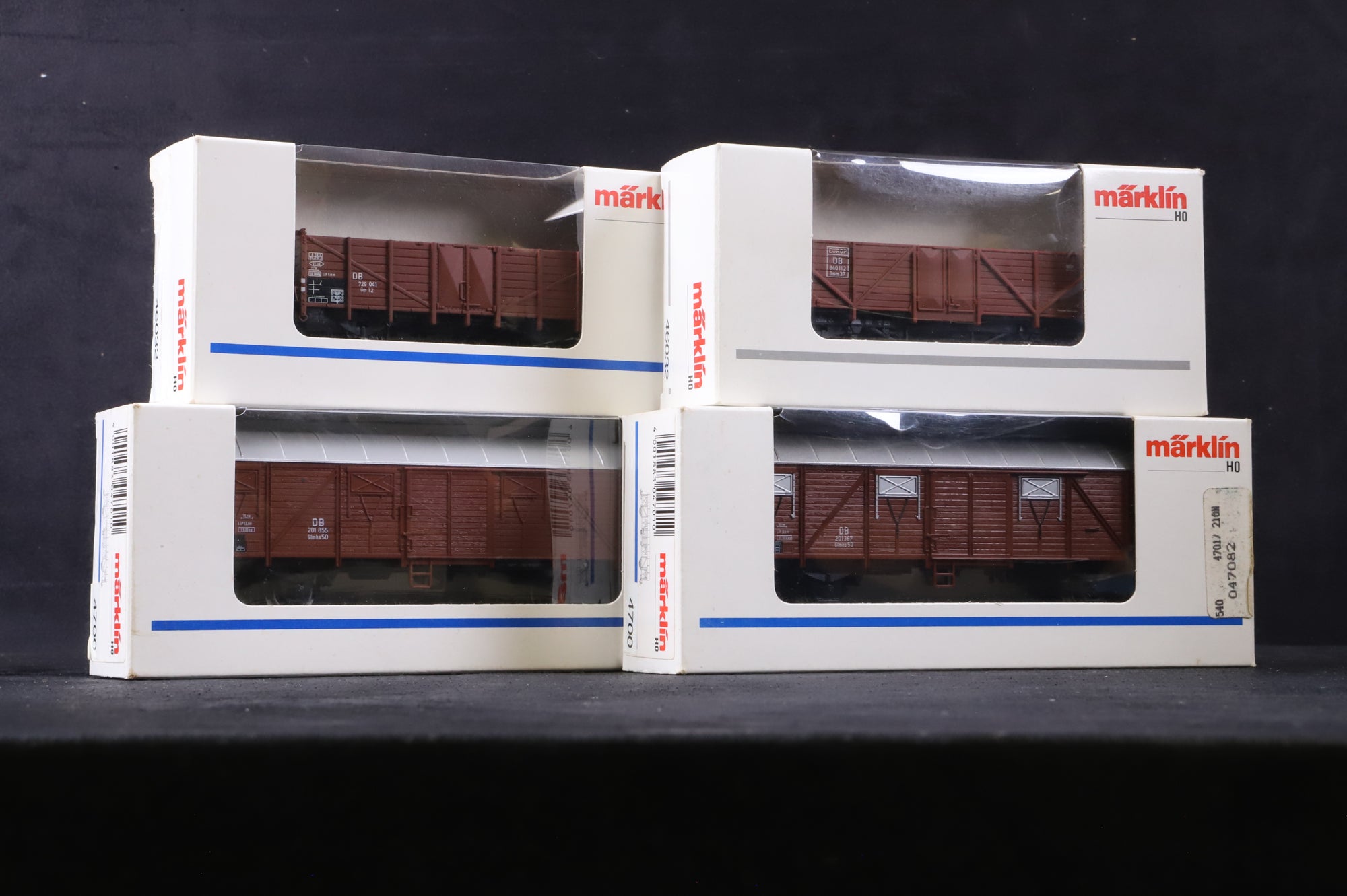 Marklin HO Set of 2x DB Brown Open Goods Wagons & 2x Box Vans
