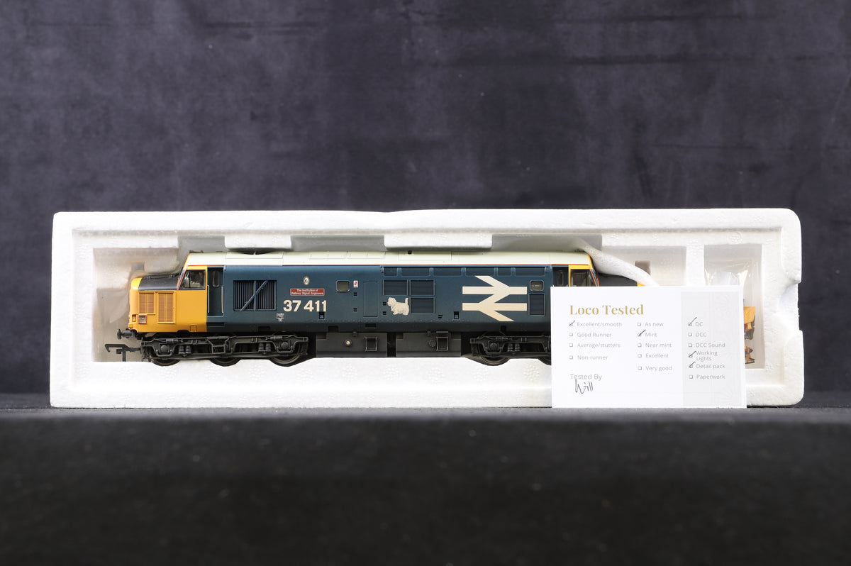 Bachmann OO 32-375X Class 37/4 37411 &#39;The Institute of Railway Signal Engineers&#39; in BR Blue with Large Logo (weathered) - Limited Edition 133/500