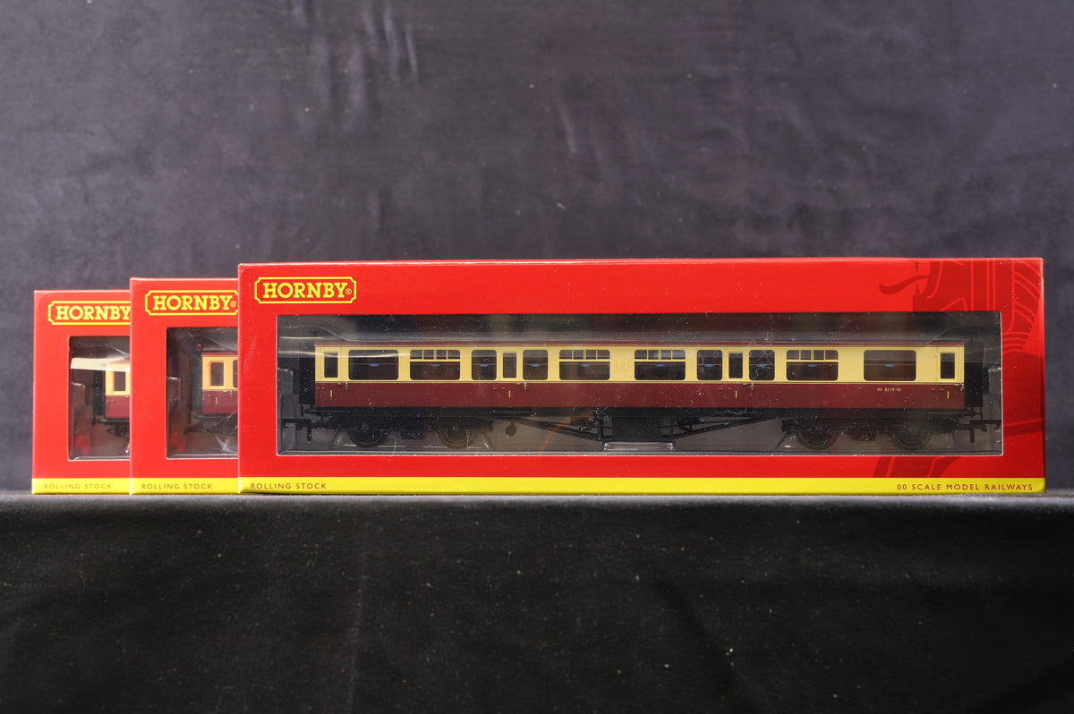 Hornby OO Rake Of 3 BR Hawksworth Crimson &amp; Cream Coaches Inc. R4407B, R4493B &amp; R4405B