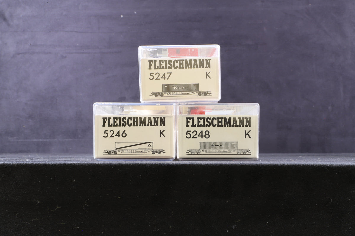 Fleischmann HO Rake Of 3 Bogie Container Wagons Inc. 5246, 5247 &amp; 5248