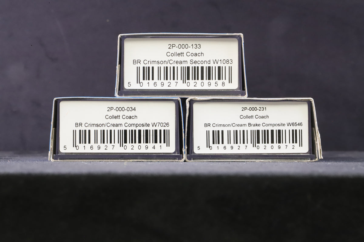 Dapol N Rake Of 3 Collett Crimson &amp; Cream Coaches Inc. 2P-000-034, 133 &amp; 231