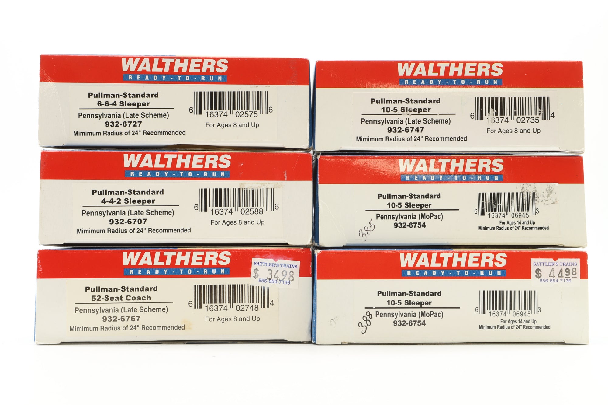 Walthers HO Rake Of 6 Pennsylvania Pullman Coaches Inc. 932-6747, 932-6754x2, 932-6727, 932-6707 & 932-6767