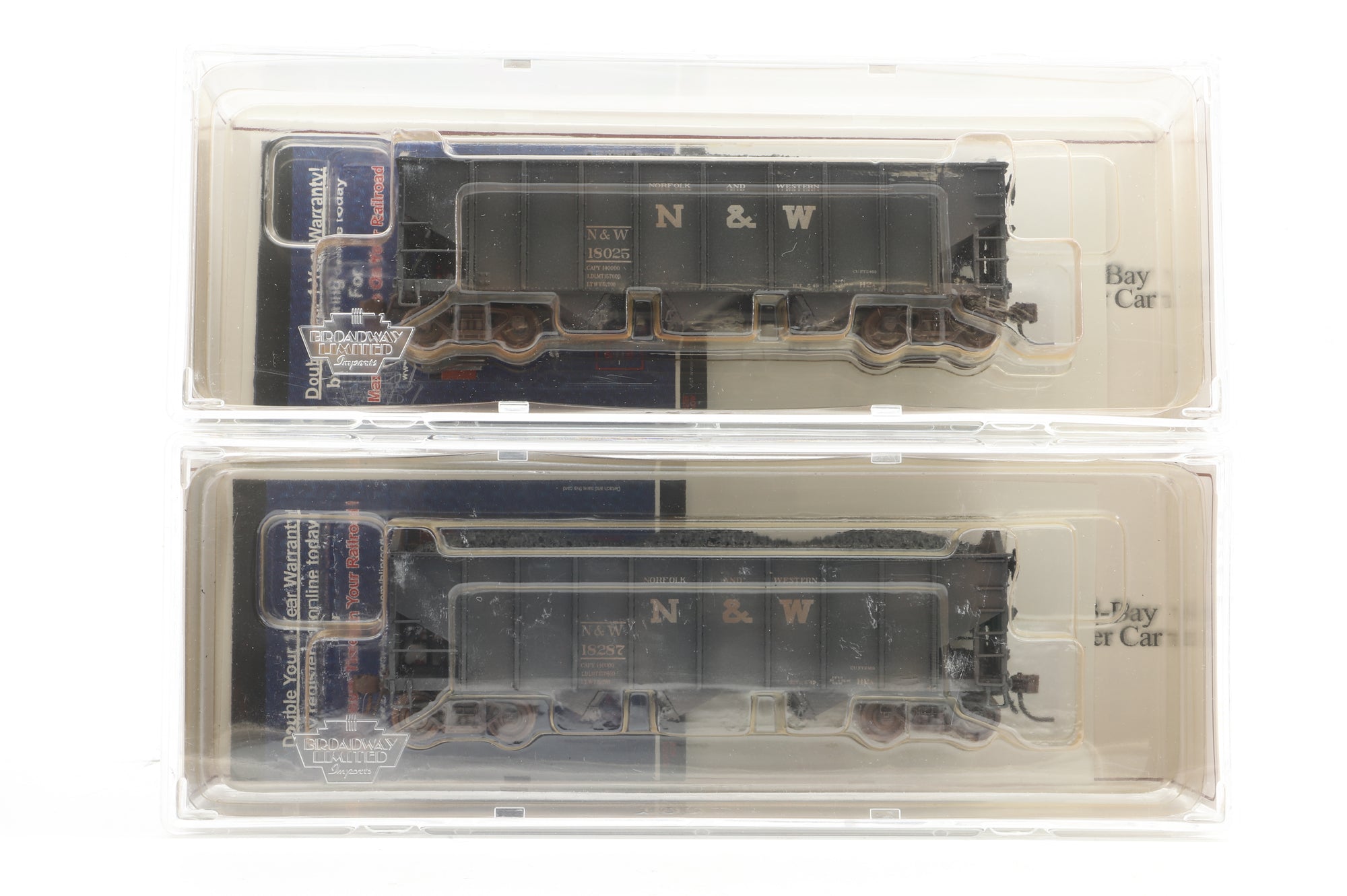 Broadway Limited HO 1723 6-Pack of H2a 3-Bay Hopper Cars in N&W Black - Pro-Weathering