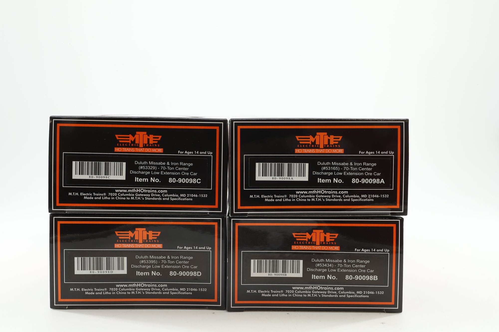 MTH HO 80-90098 4-Pack of 70T Centre Discharge Ore Cars in DMIR Livery