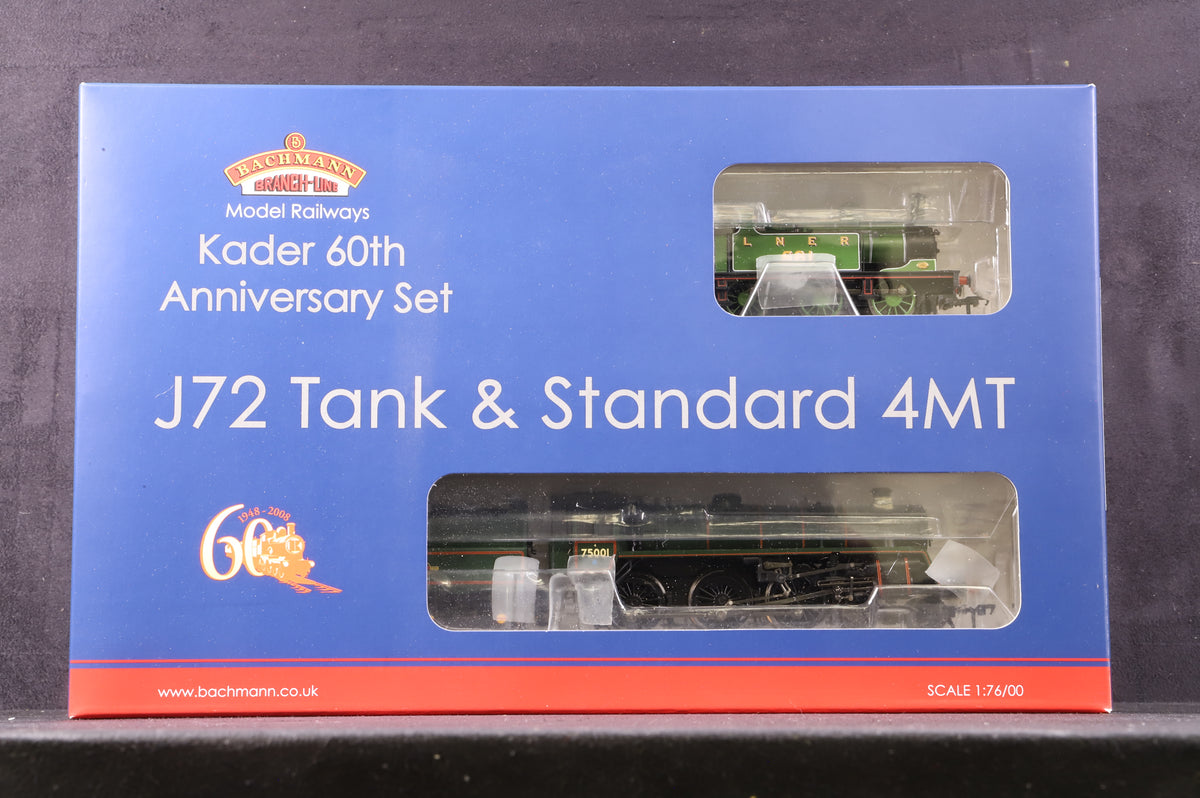 Bachmann OO 30-060 60th Anniversary of Kader LNER J72 &#39;581&#39; &amp; Standard Class 4MT &#39;75001&#39; BR Green Ltd Ed 333/ 1000