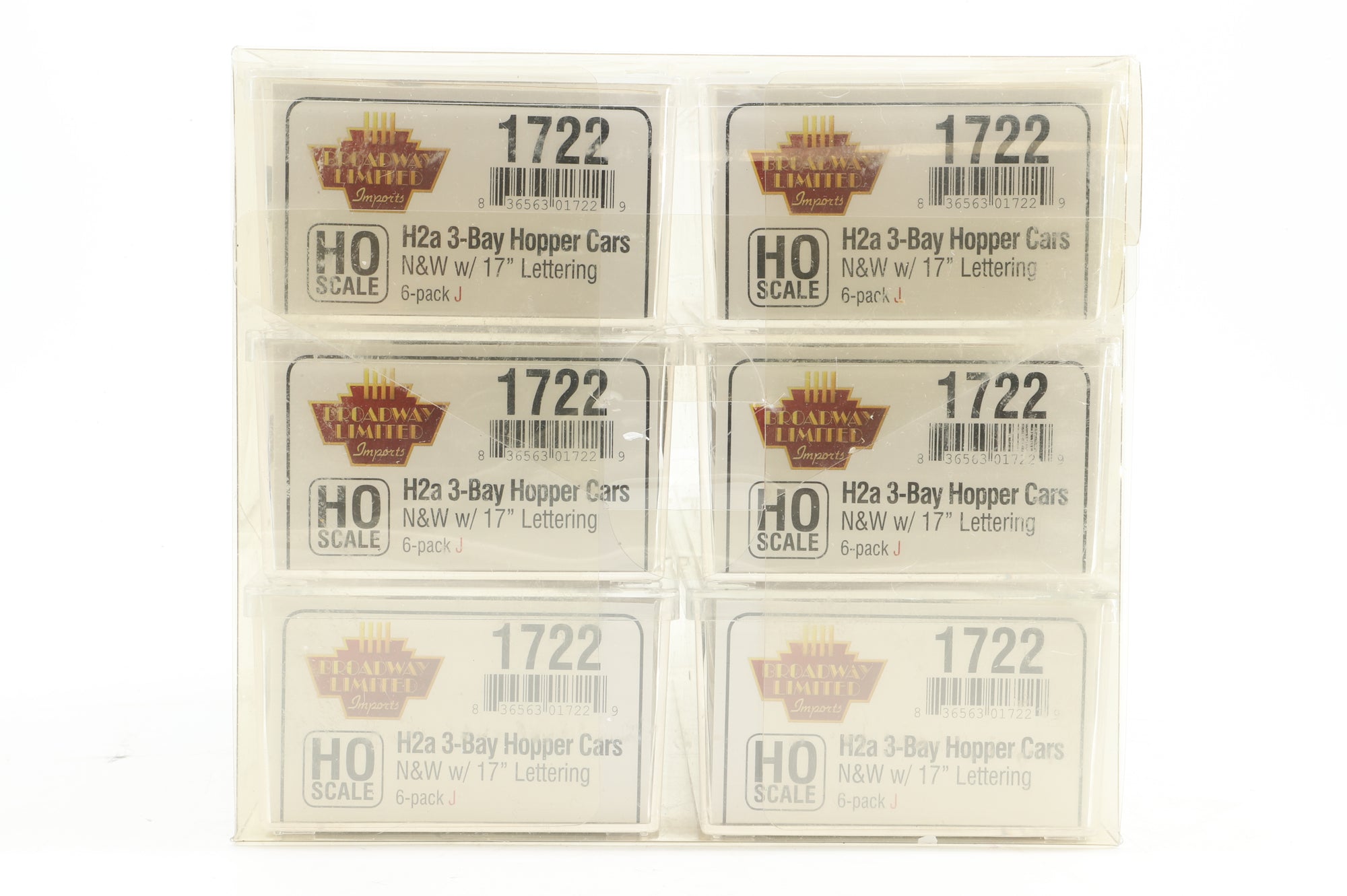 Broadway Limited HO 1722 6-Pack of H2a 3-Bay Hopper Cars in N&W Black - Pro-Weathering