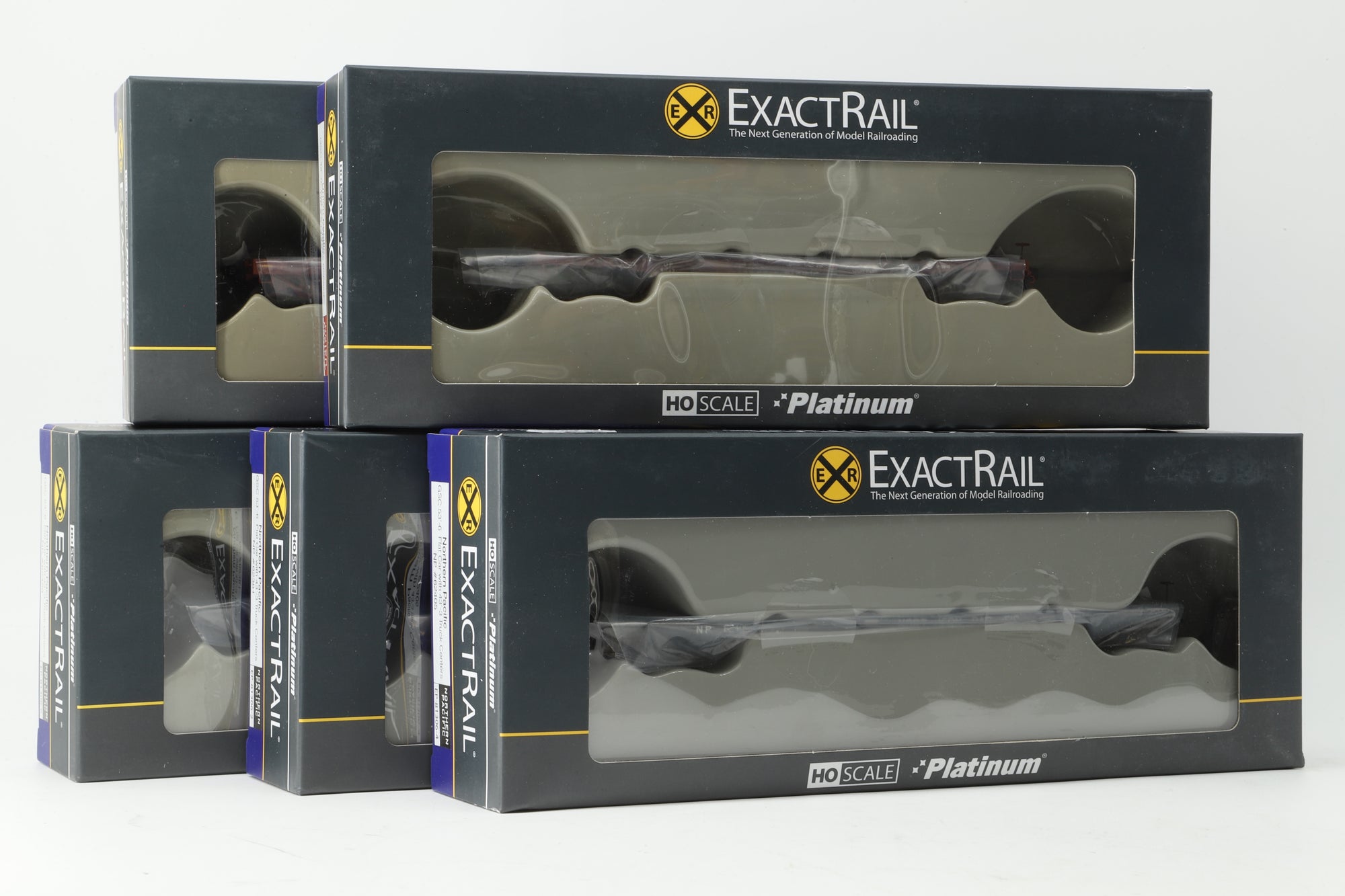 Exact Rail HO Rake Of 5 NP & UP Flat Cars Inc. EP81306-4, 81306-2, 81306-6, 81202-4 & 81301-5